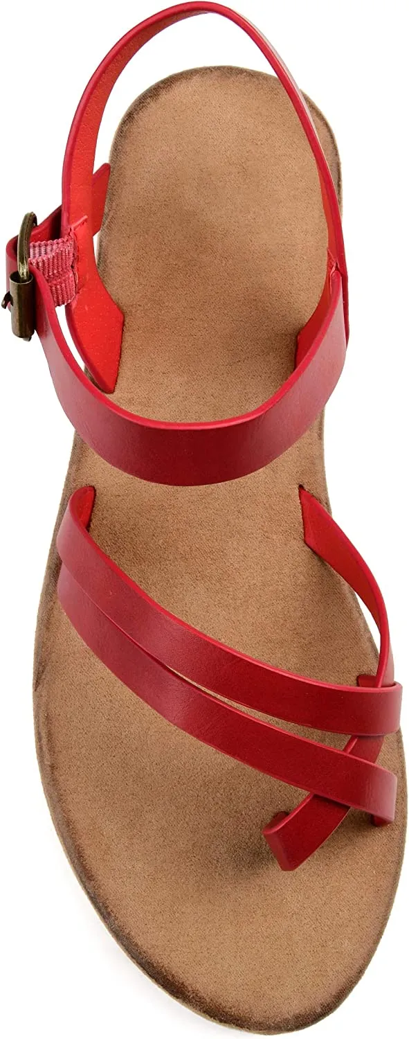 Brinley Co. Womens Strappy Ankle Wrap Sandal Red, 8 Regular US