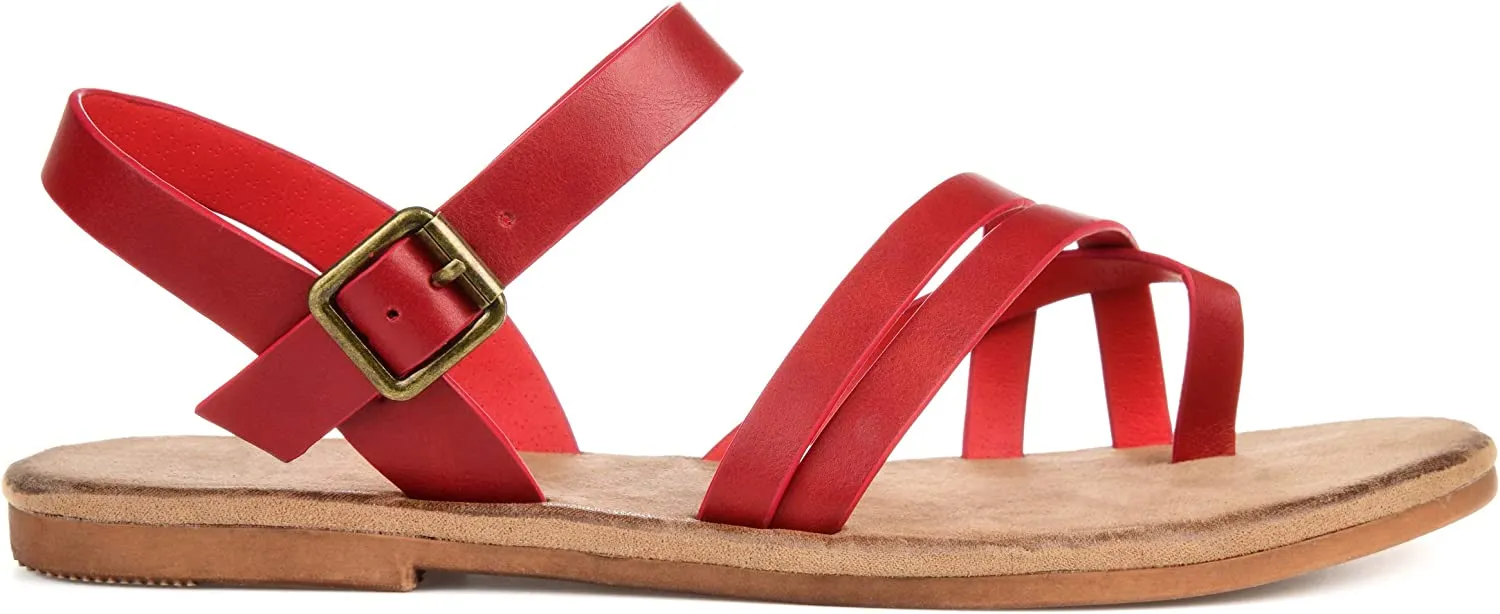 Brinley Co. Womens Strappy Ankle Wrap Sandal Red, 8 Regular US