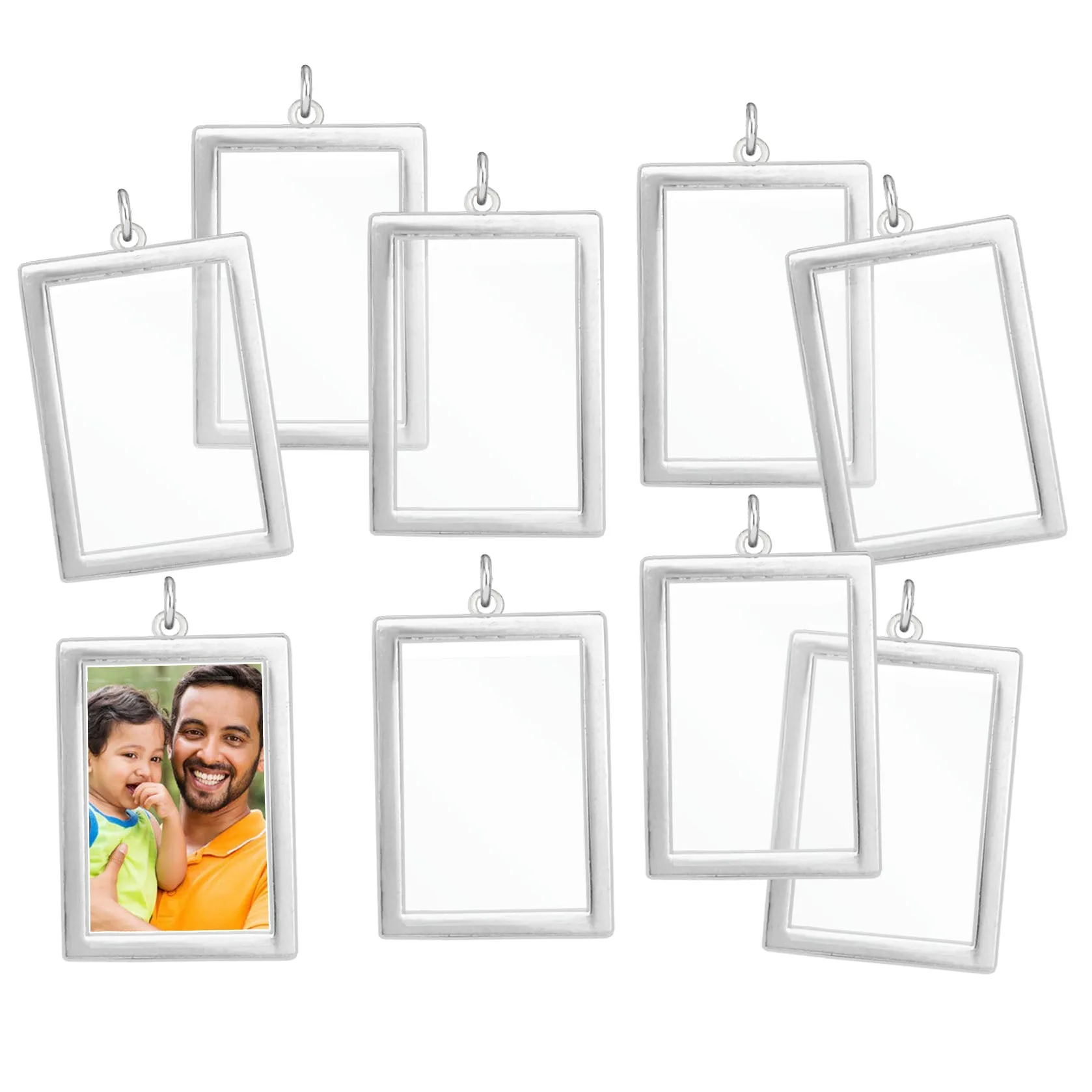 Bulk Supply Pack Rectangle EZ Change Photo Charm Silver Plated Open Frame Double Sided