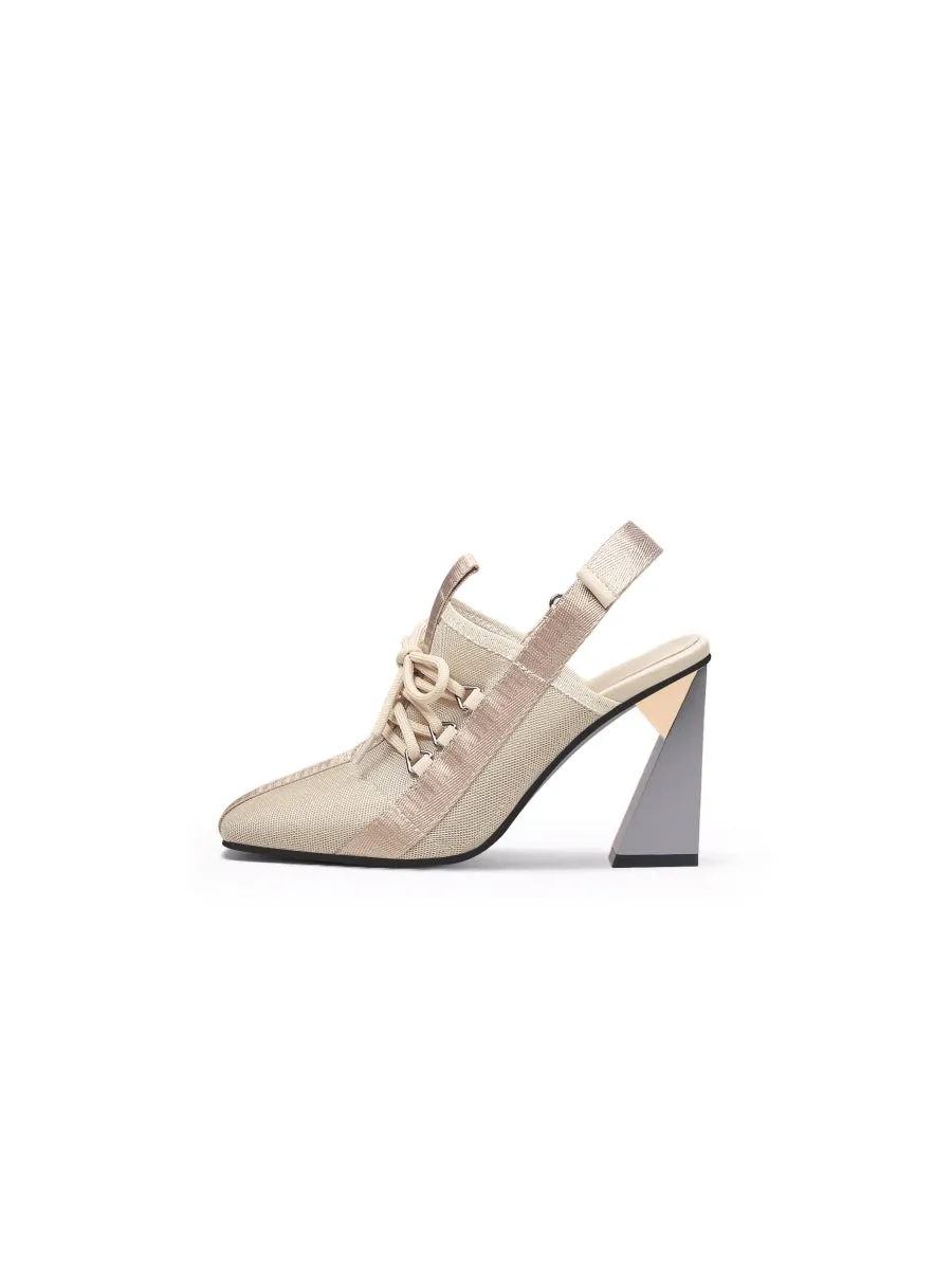 Champagne Mesh Upper Slingback Heel