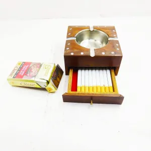 Cigarette Smoking Wooden Ashtray With Compartment For Home Living Room Unique Vintage Decorative Square Indoor Outdoor Ash Holder Office Patio Poker Coffee Tabletop For Cigarettes Gift Product