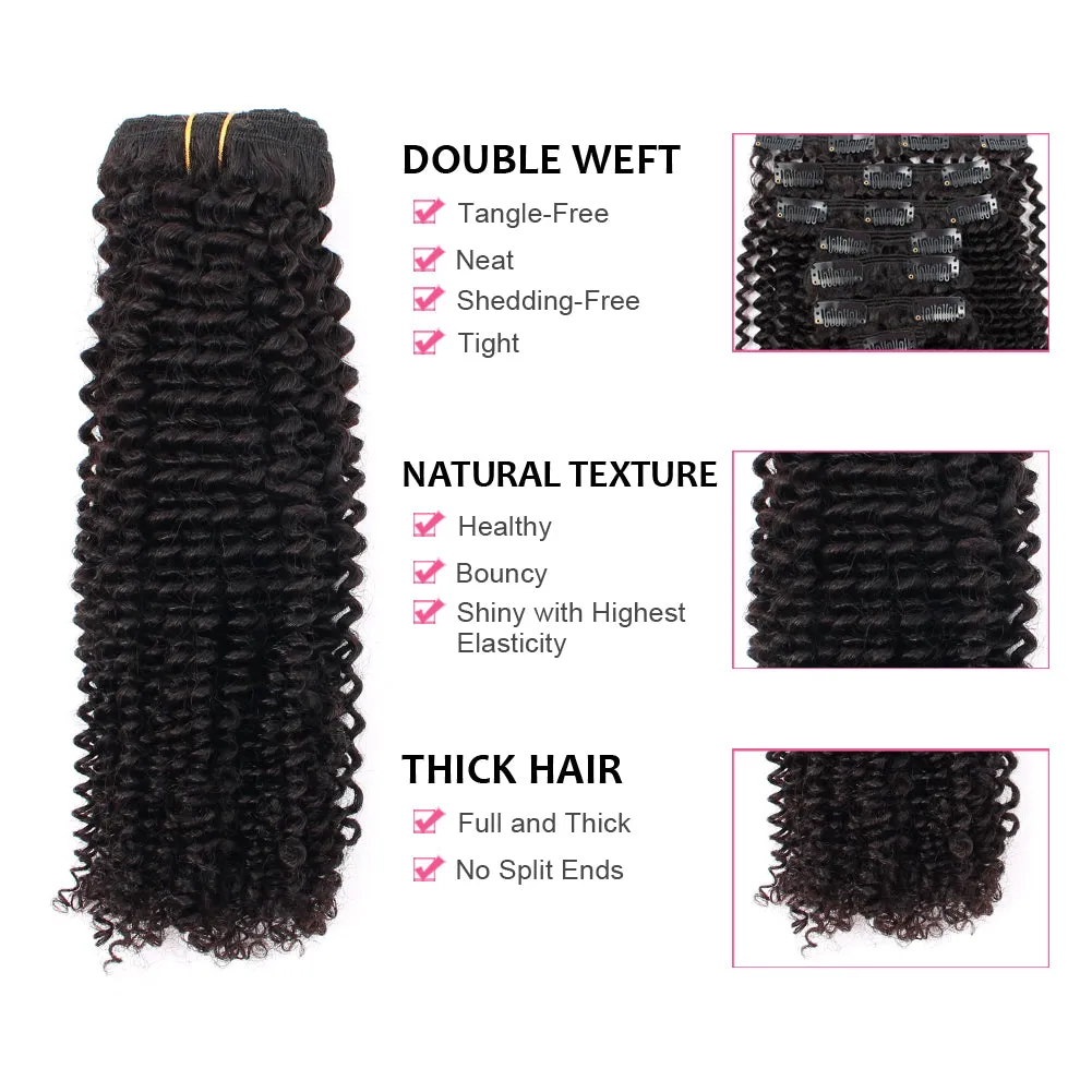 Clip in Hair Extension Kinky Curl Jet Black