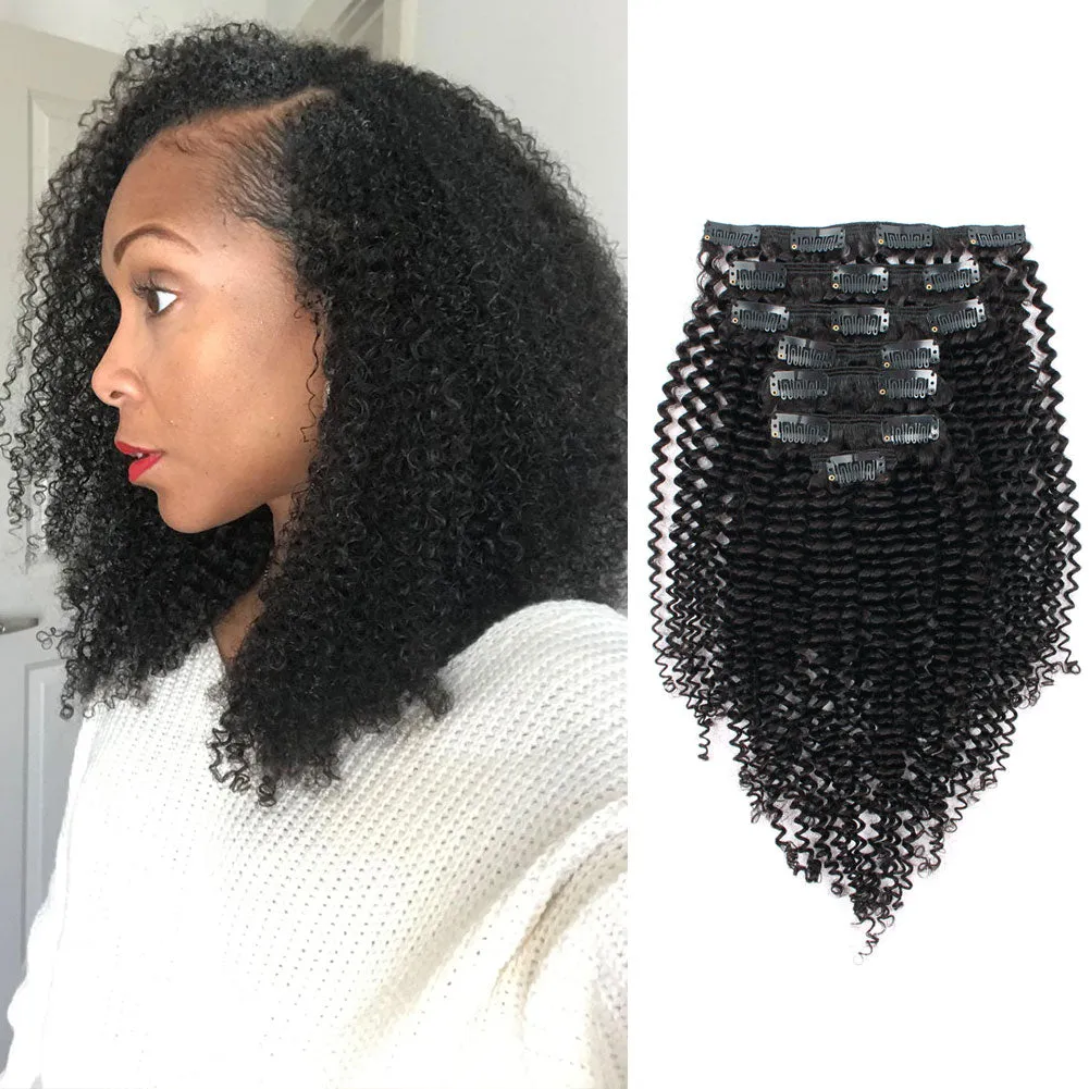 Clip in Hair Extension Kinky Curl Jet Black