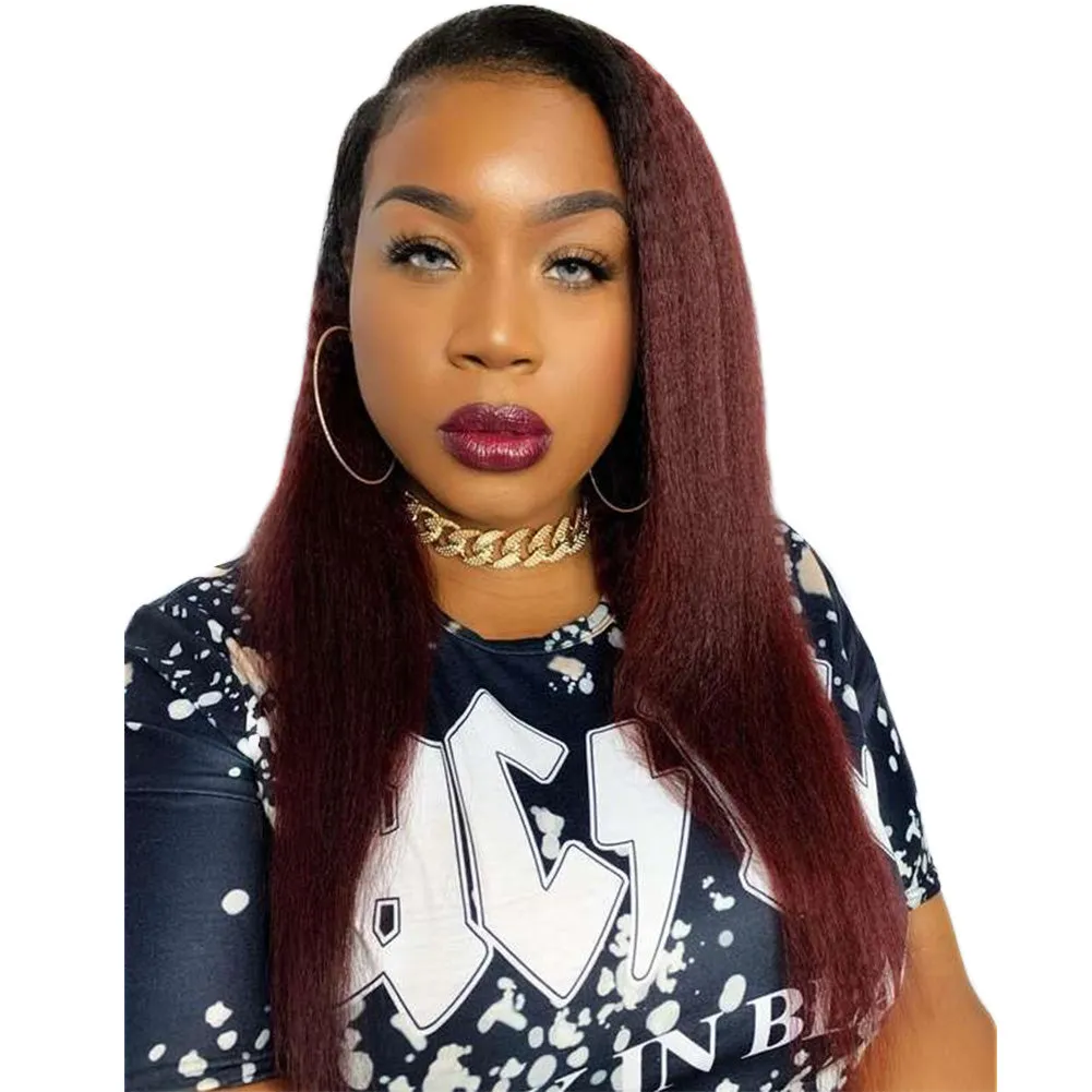 Clip in Hair Extension Kinky Straight Ombre Natural Black to Dark Wine