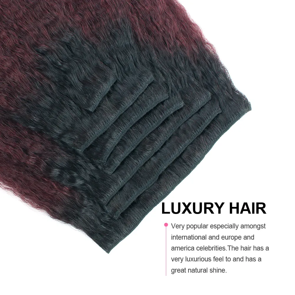 Clip in Hair Extension Kinky Straight Ombre Natural Black to Dark Wine