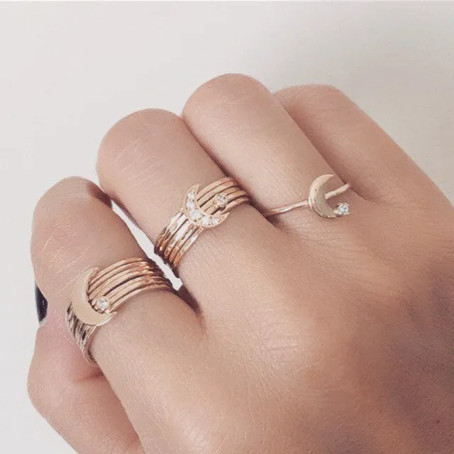 Crescent Moon Diamond Stacking Ring