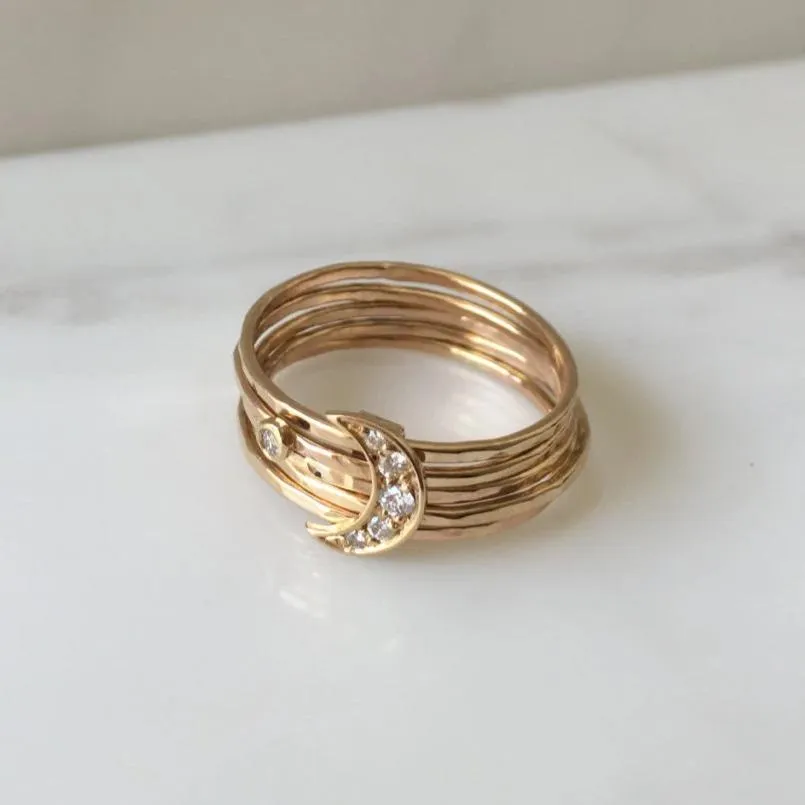 Crescent Moon Diamond Stacking Ring