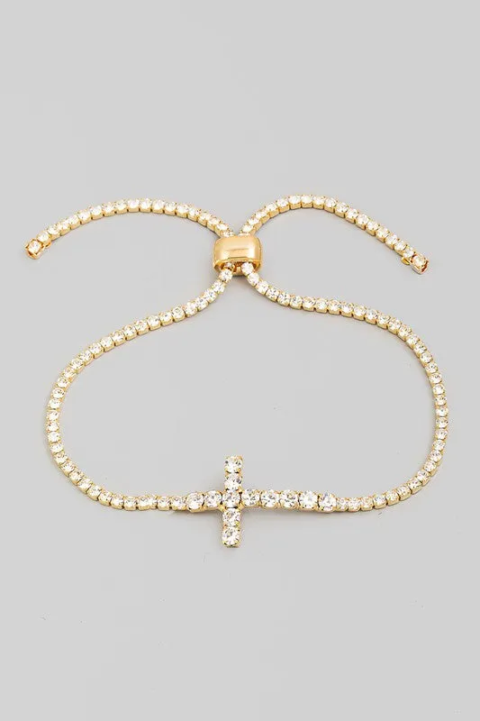 Cross CZ Slide Bracelet - Gold