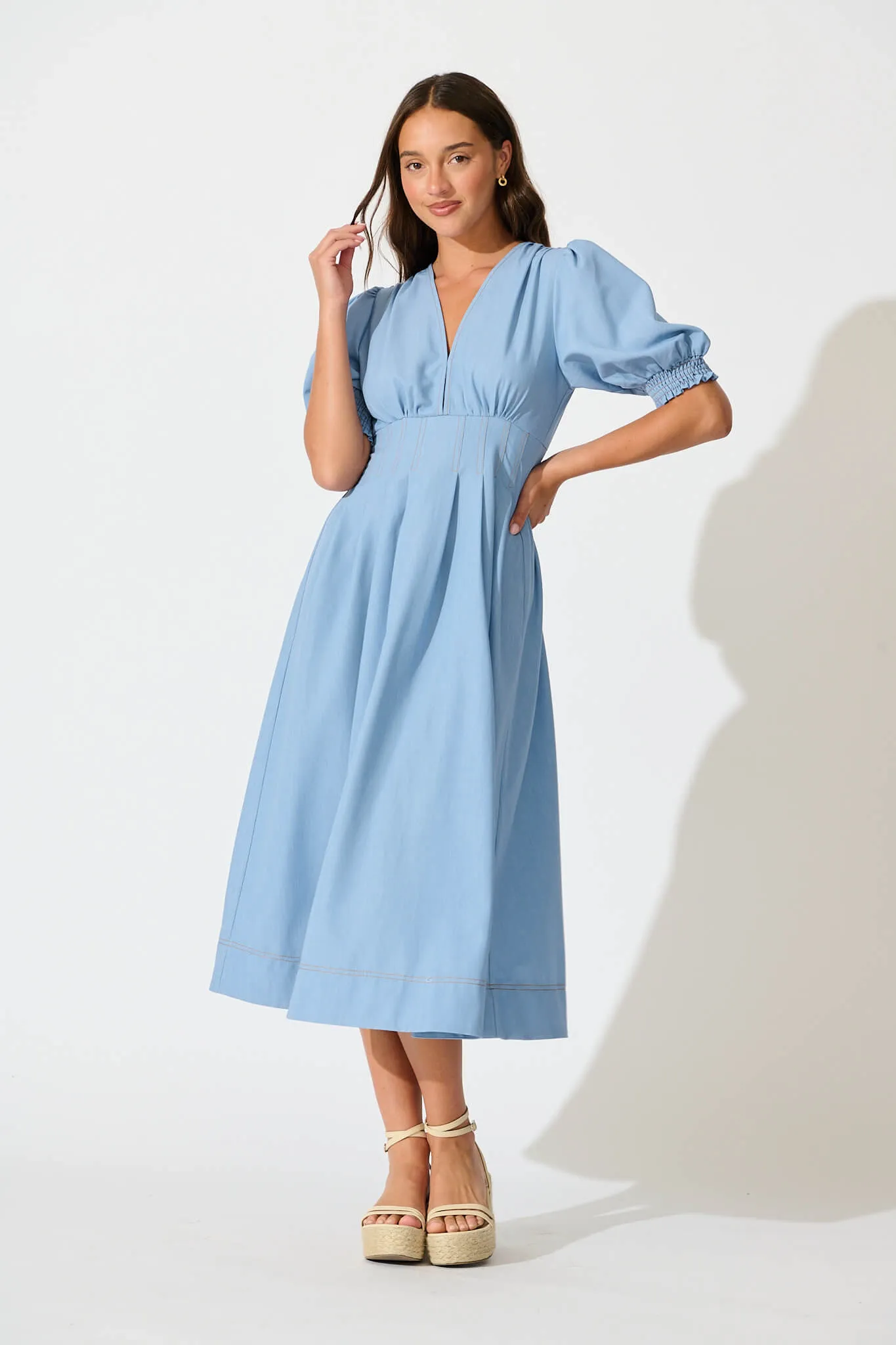 Denim Blue Midi Dress: Hazelina