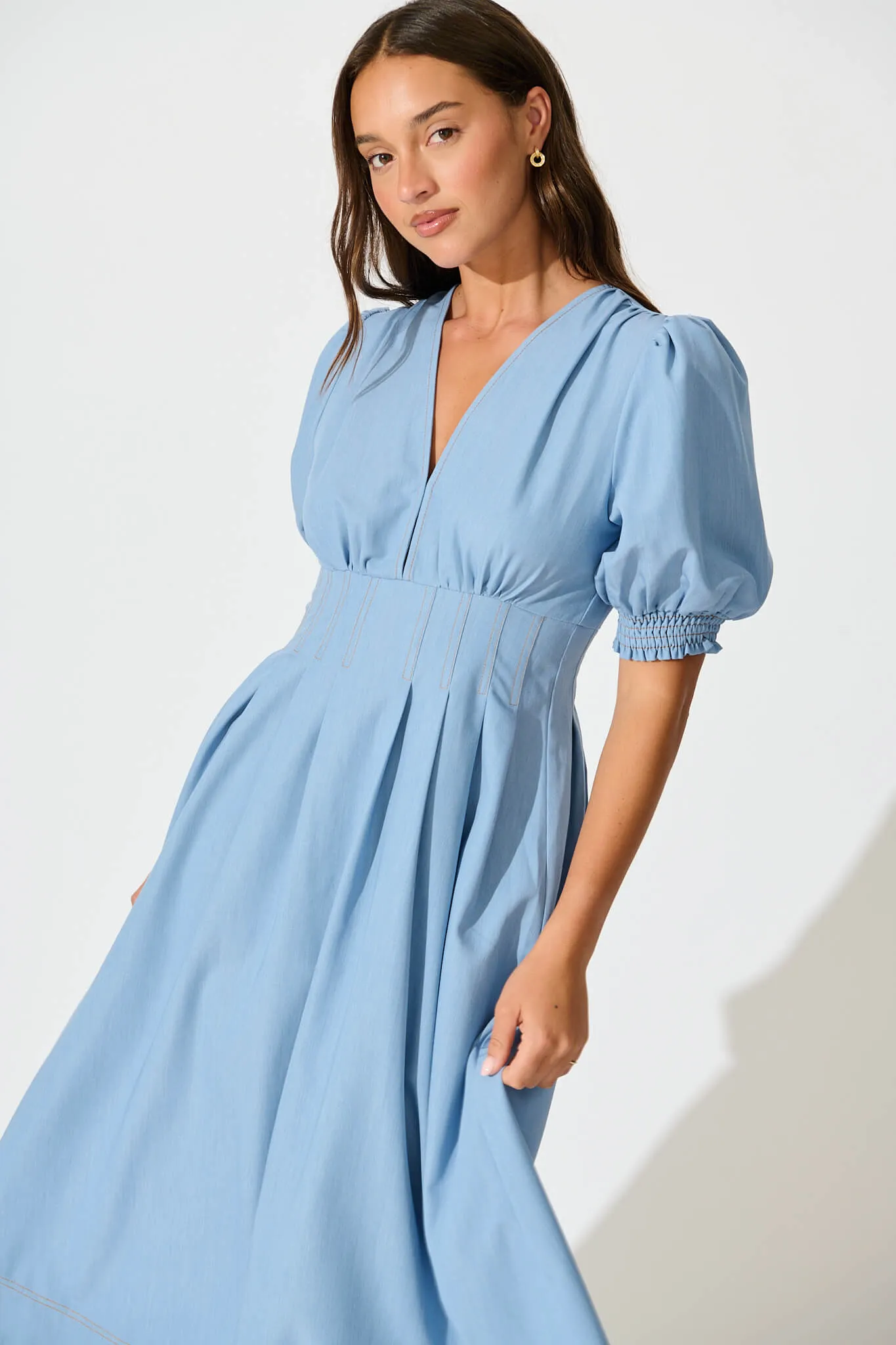 Denim Blue Midi Dress: Hazelina