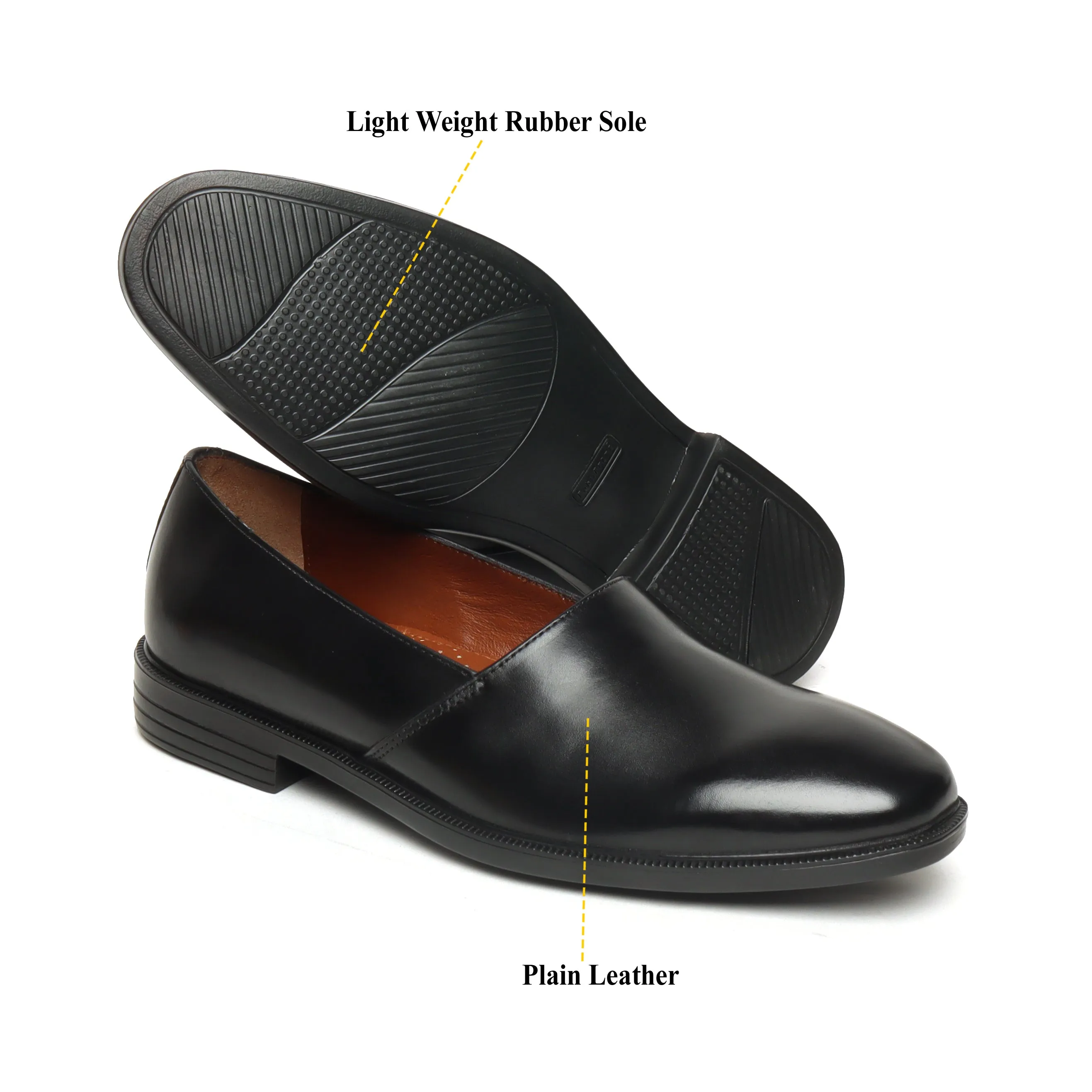 Easy Wear Light Weight Slip-Ons Shoes in Black Leather
