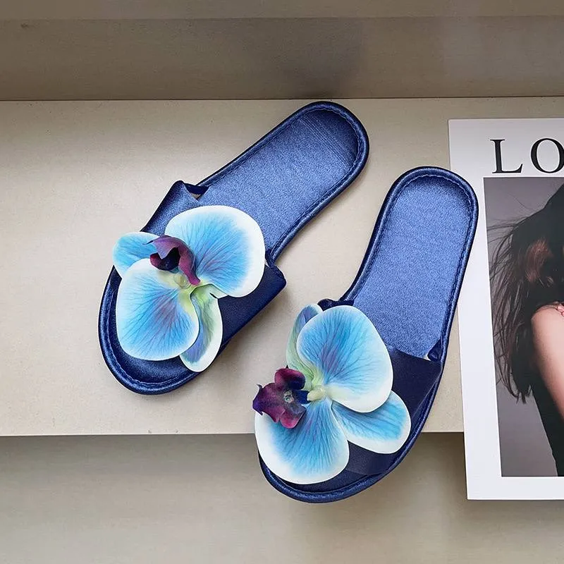 Elegant Floral orchid Embellished Slide Sandals