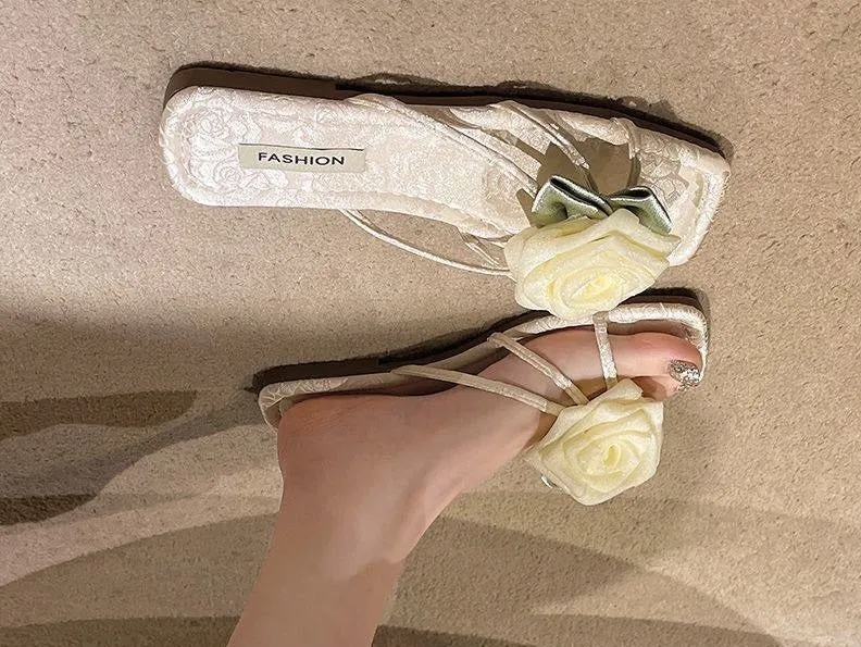 Elegant Lace Rose Sandals