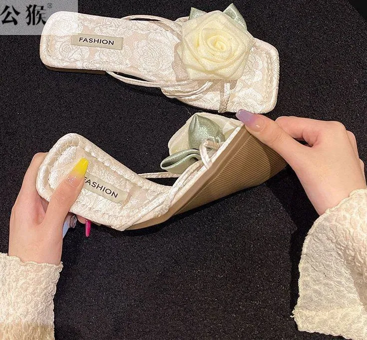 Elegant Lace Rose Sandals