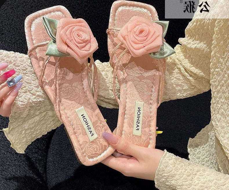 Elegant Lace Rose Sandals
