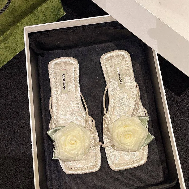 Elegant Lace Rose Sandals