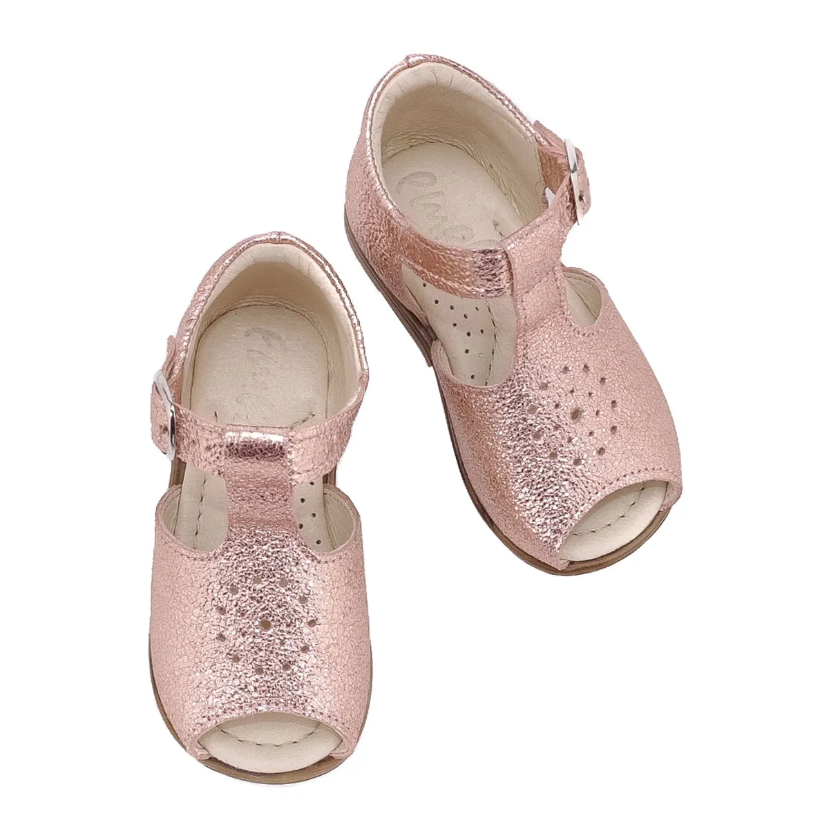 Emel Rose Gold Peep Toe Buckle Sandal