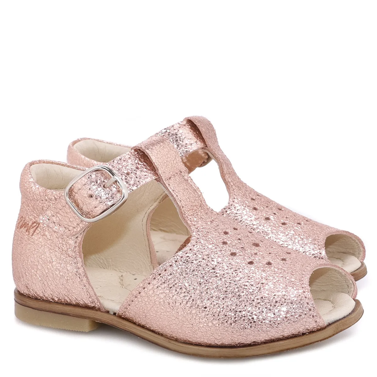Emel Rose Gold Peep Toe Buckle Sandal