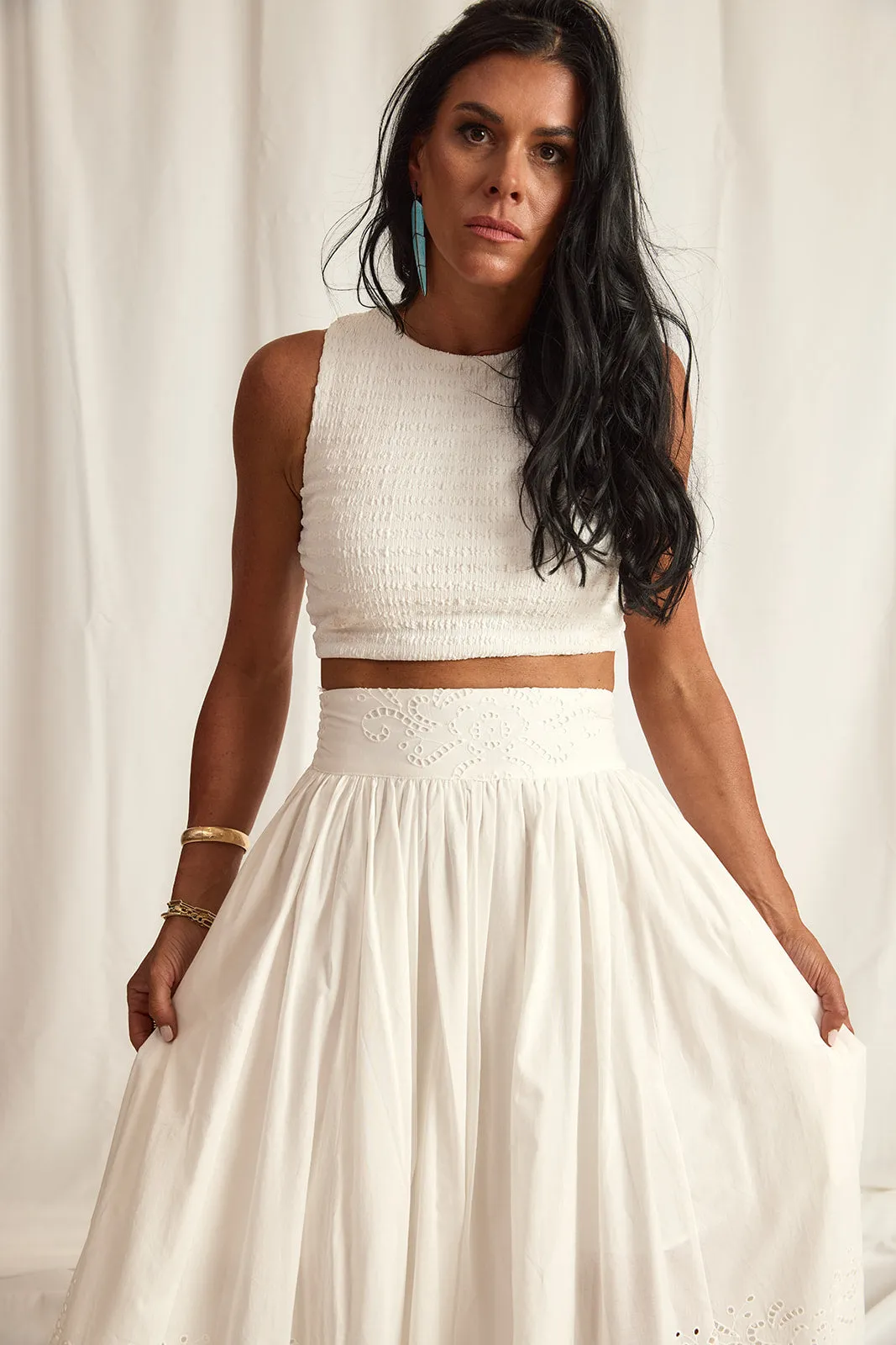 EYELIT MAXI SKIRT | WHITE