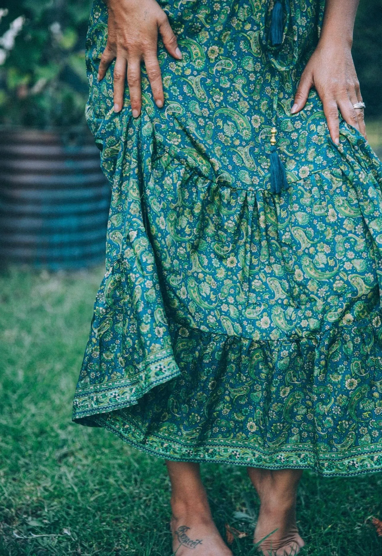 Flamingo Dress ~ Green Paisley