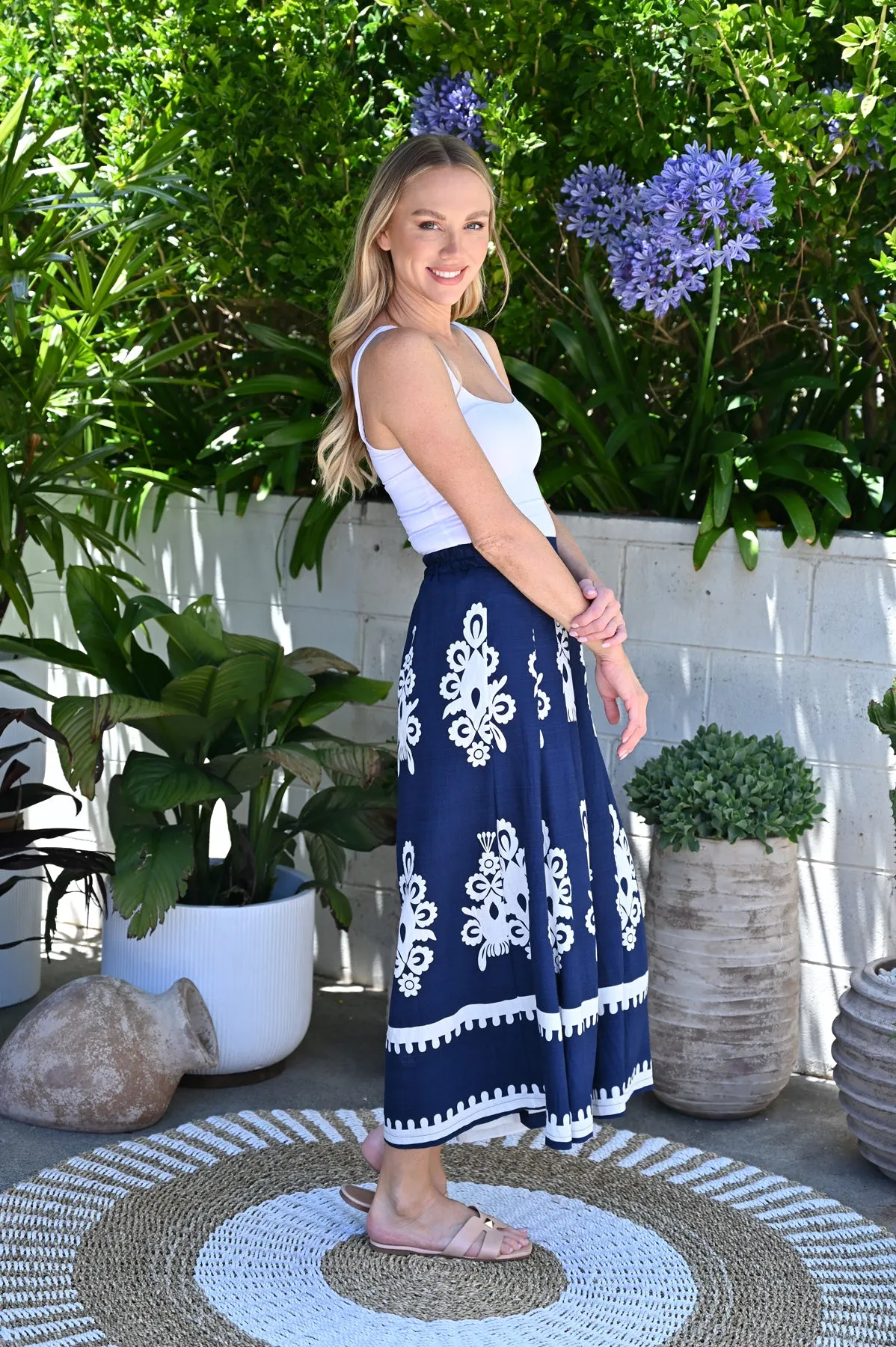 Furla Flat Front Wide Leg Pants - Navy