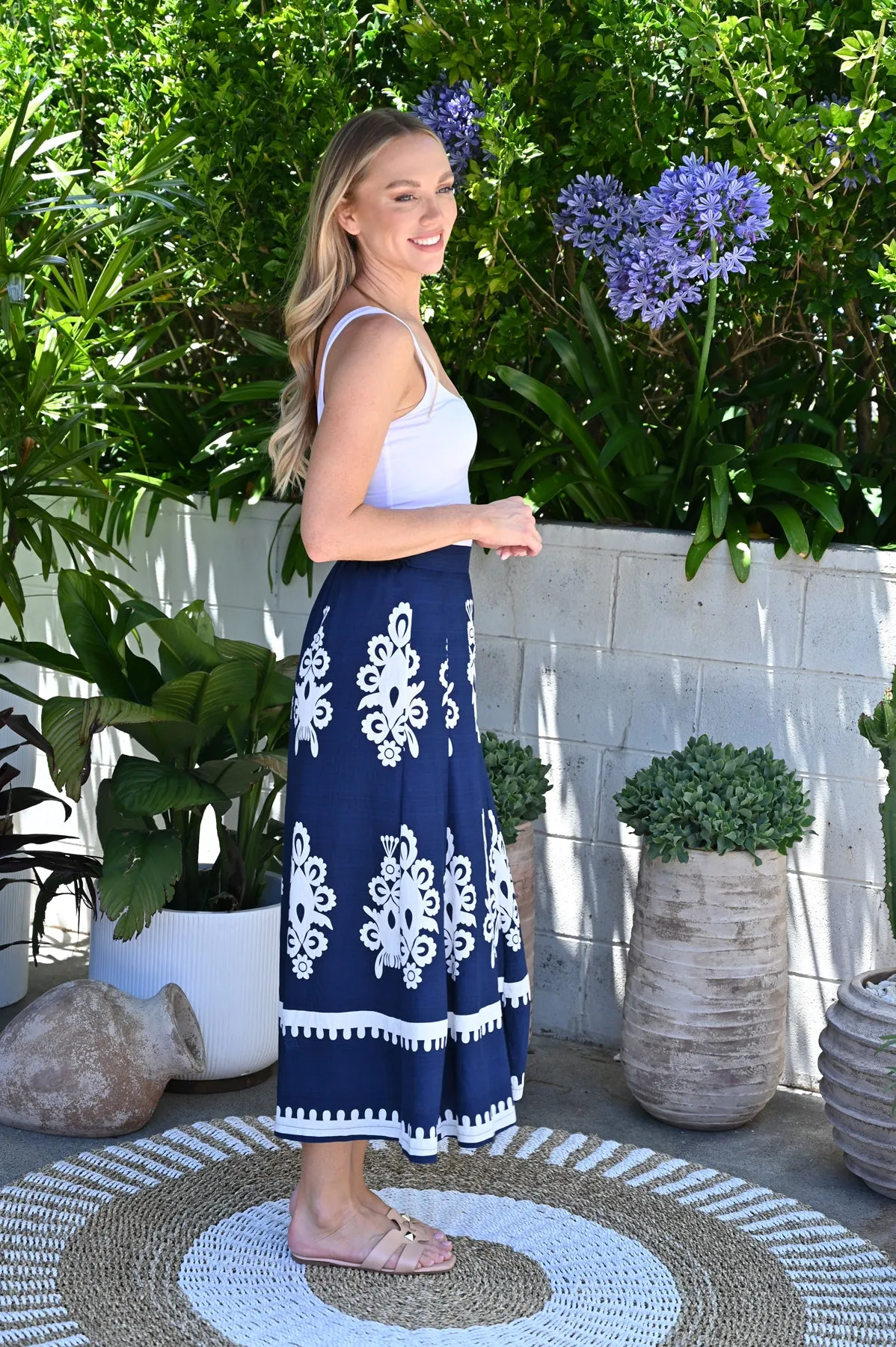 Furla Flat Front Wide Leg Pants - Navy