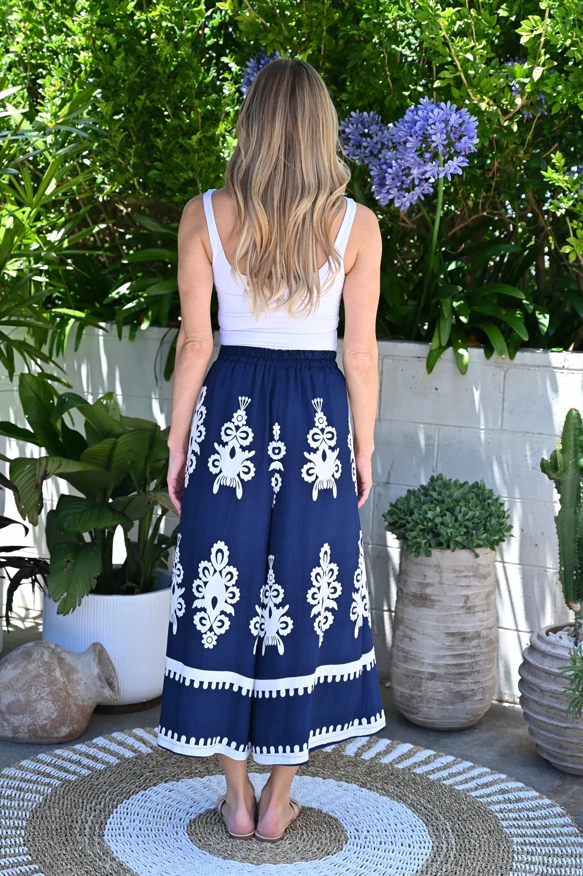 Furla Flat Front Wide Leg Pants - Navy