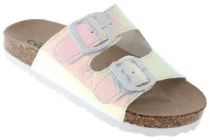 Girls Holographic Mermaid Double Strap Slip-On Sandal