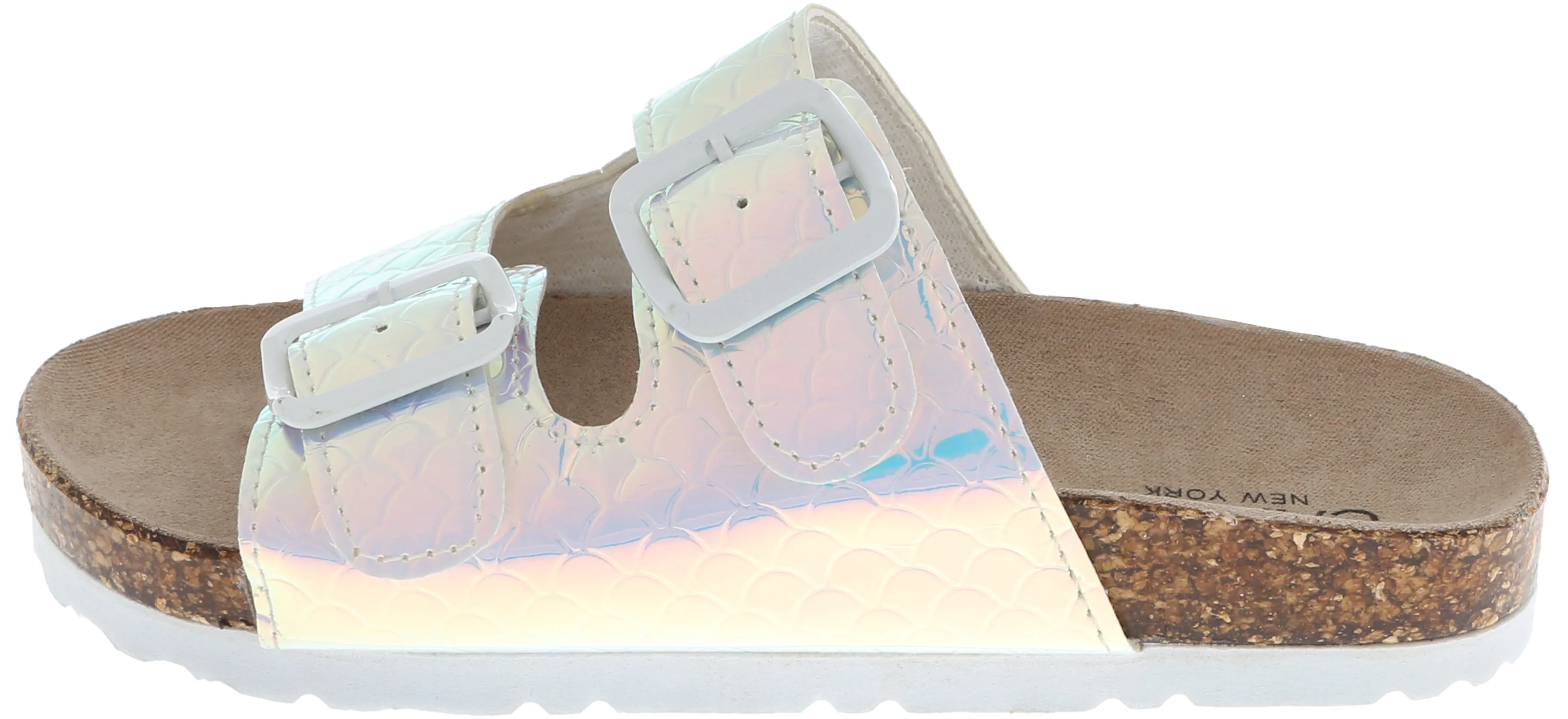 Girls Holographic Mermaid Double Strap Slip-On Sandal