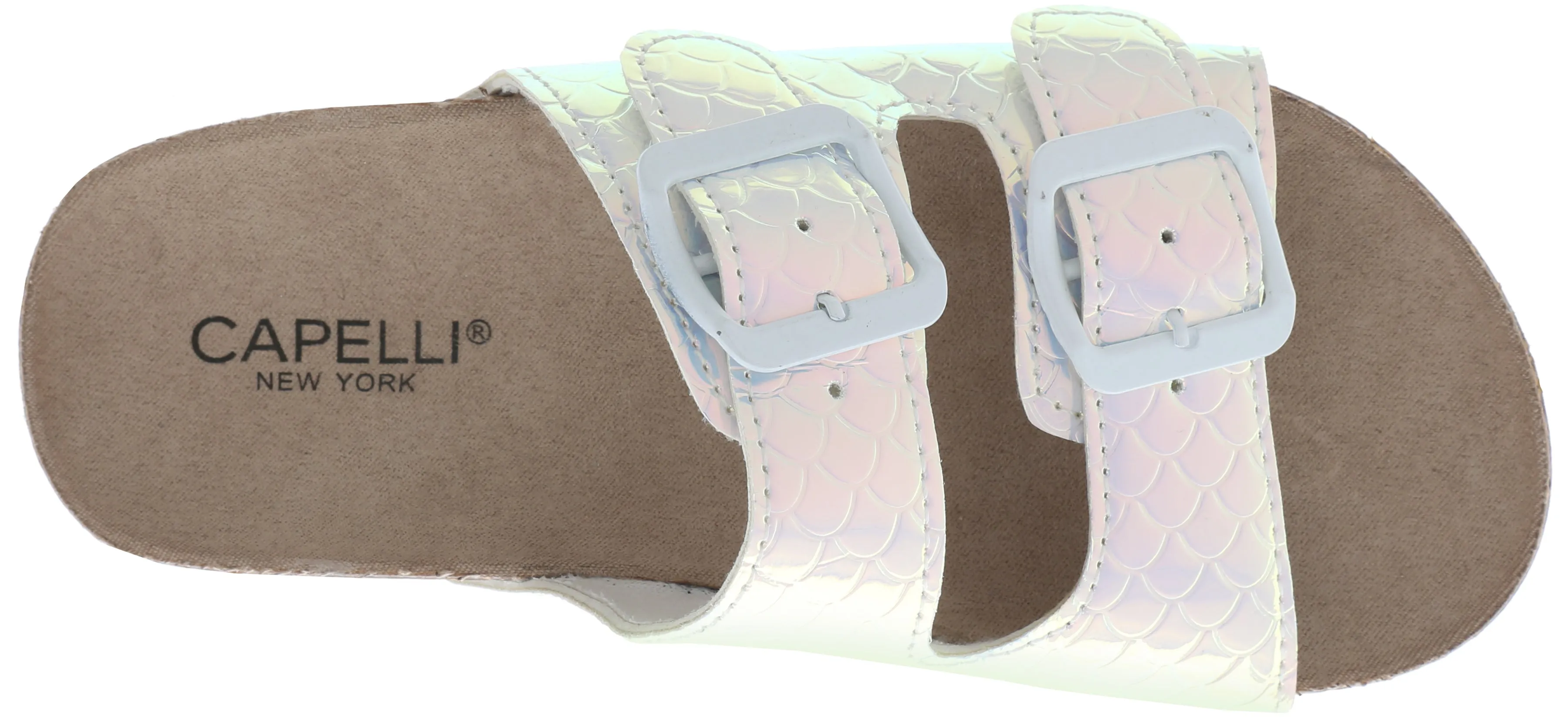 Girls Holographic Mermaid Double Strap Slip-On Sandal