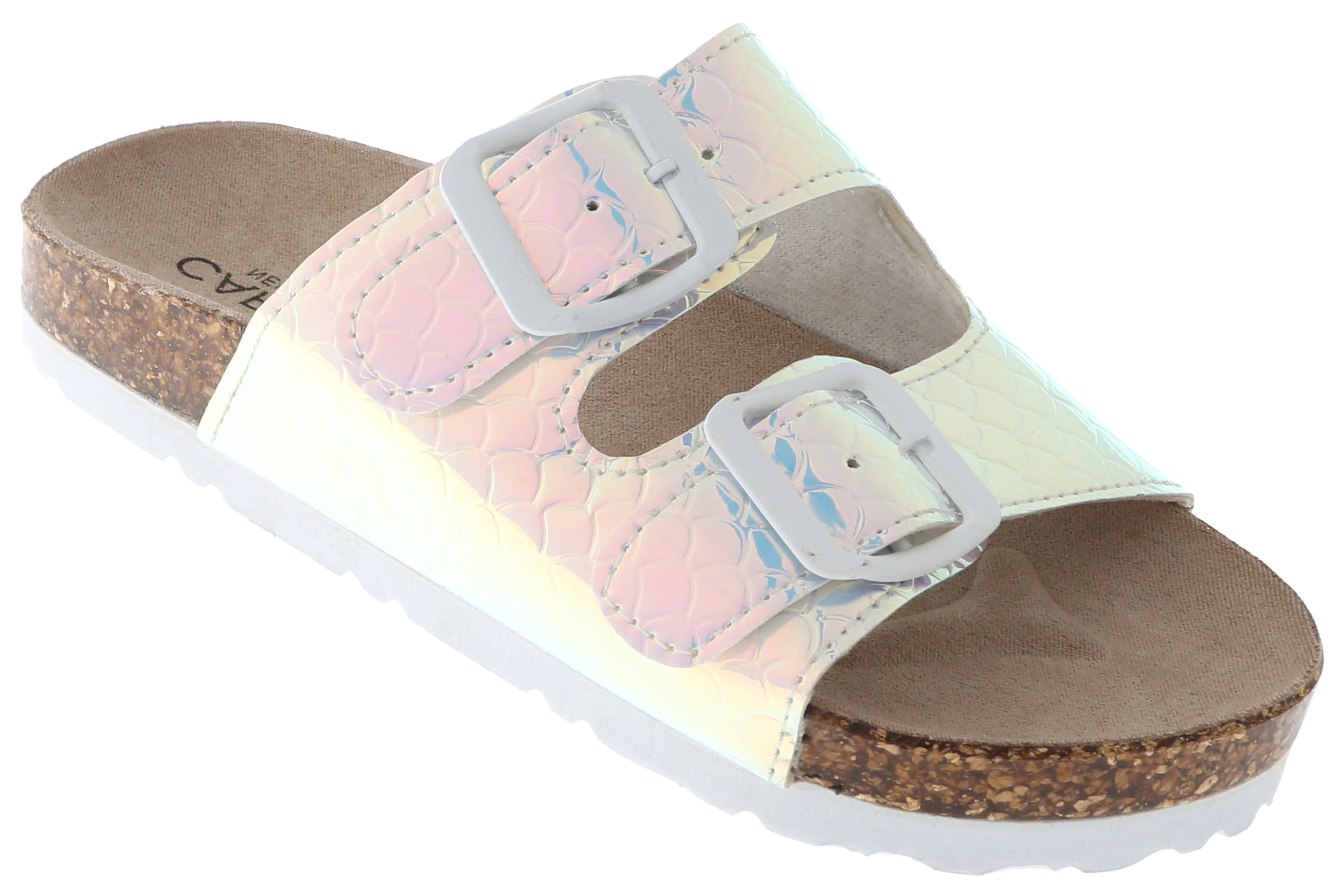 Girls Holographic Mermaid Double Strap Slip-On Sandal