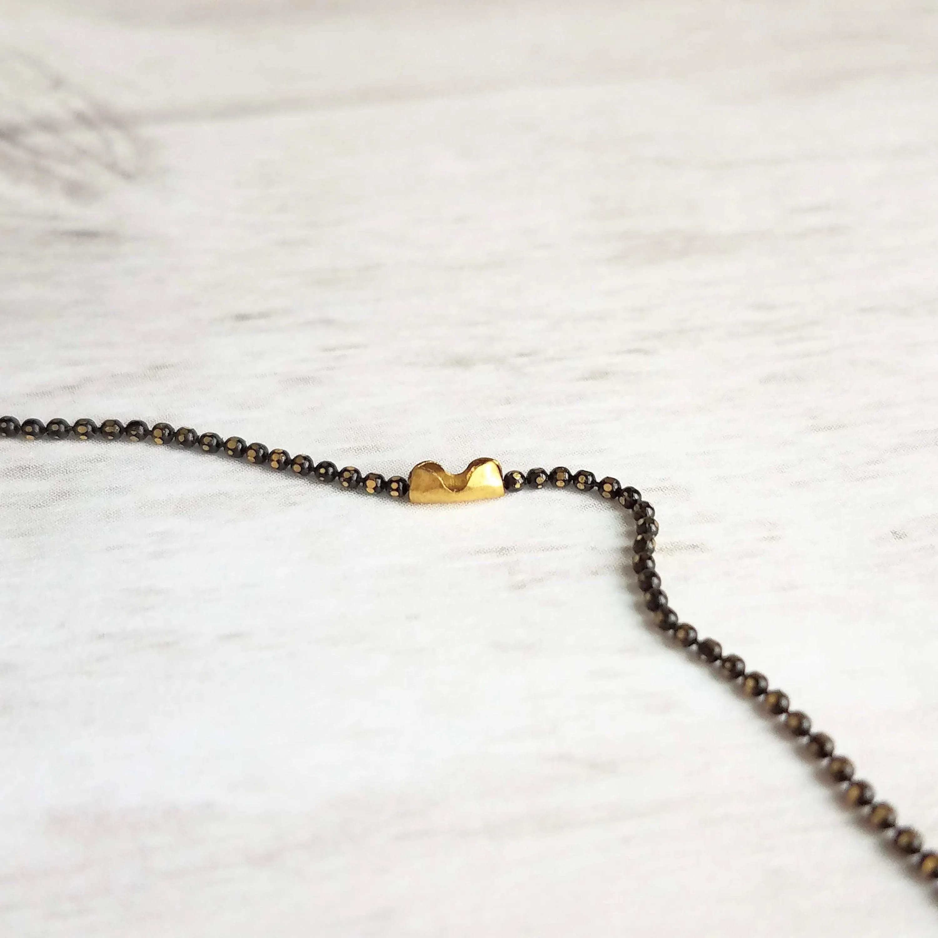 Gold Spike Necklace, solid brass bullet point pendant, gold dagger necklace, black chain necklace, black gold necklace, gold bullet necklace