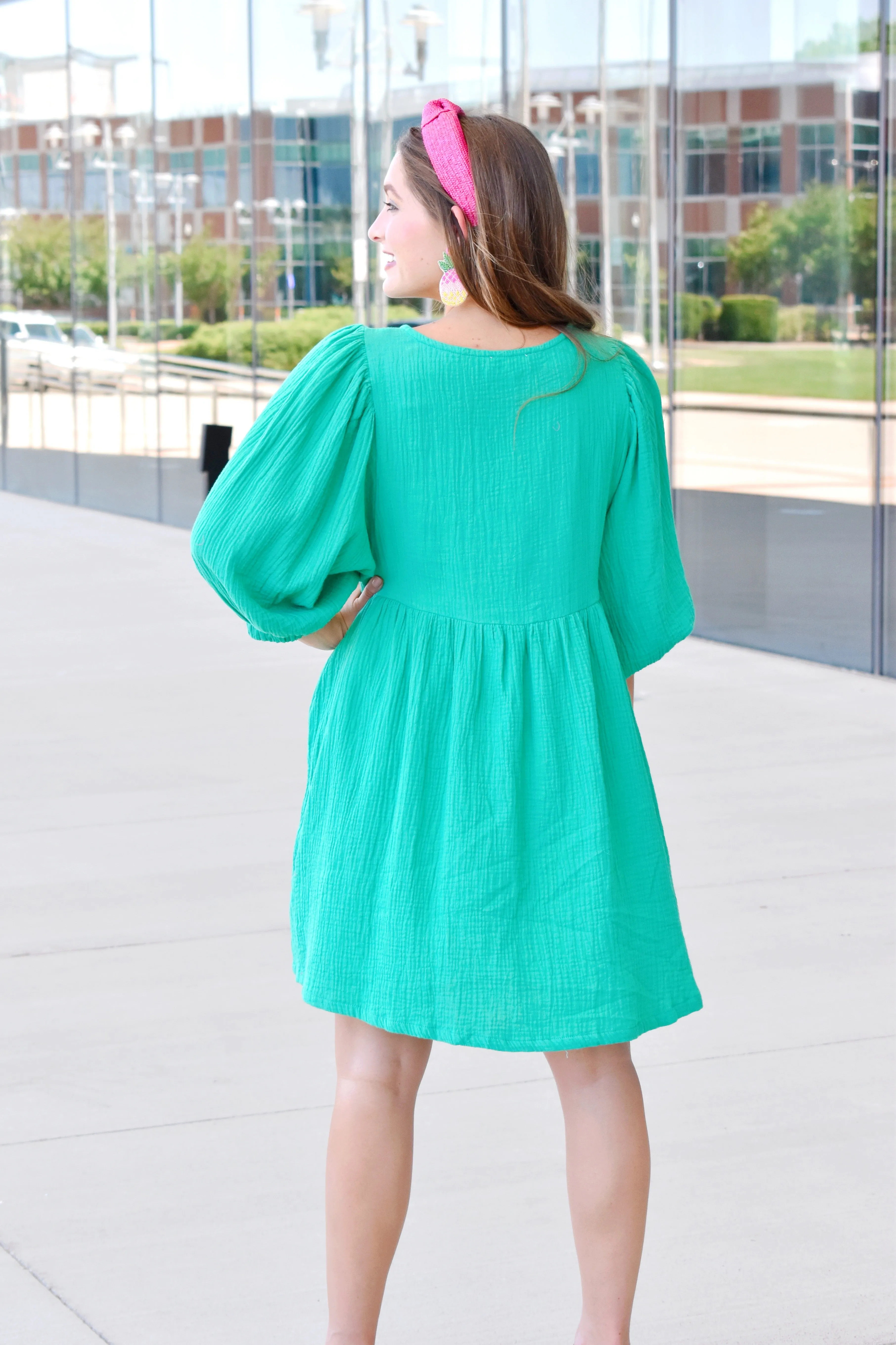 Green With Envy Gauze Babydoll Dress