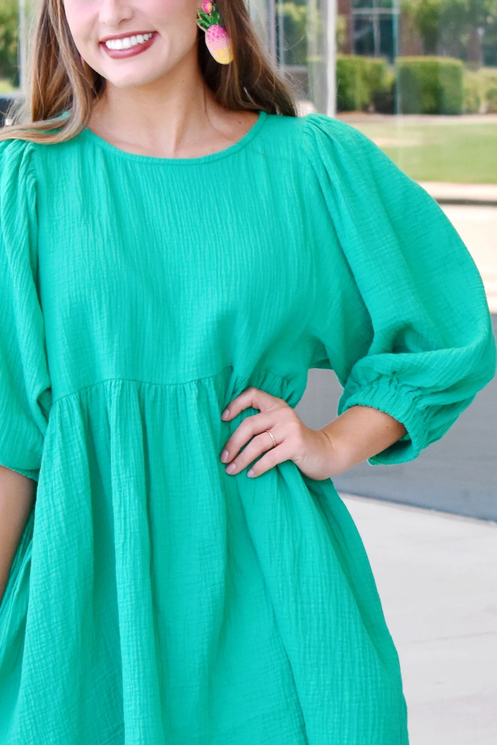 Green With Envy Gauze Babydoll Dress