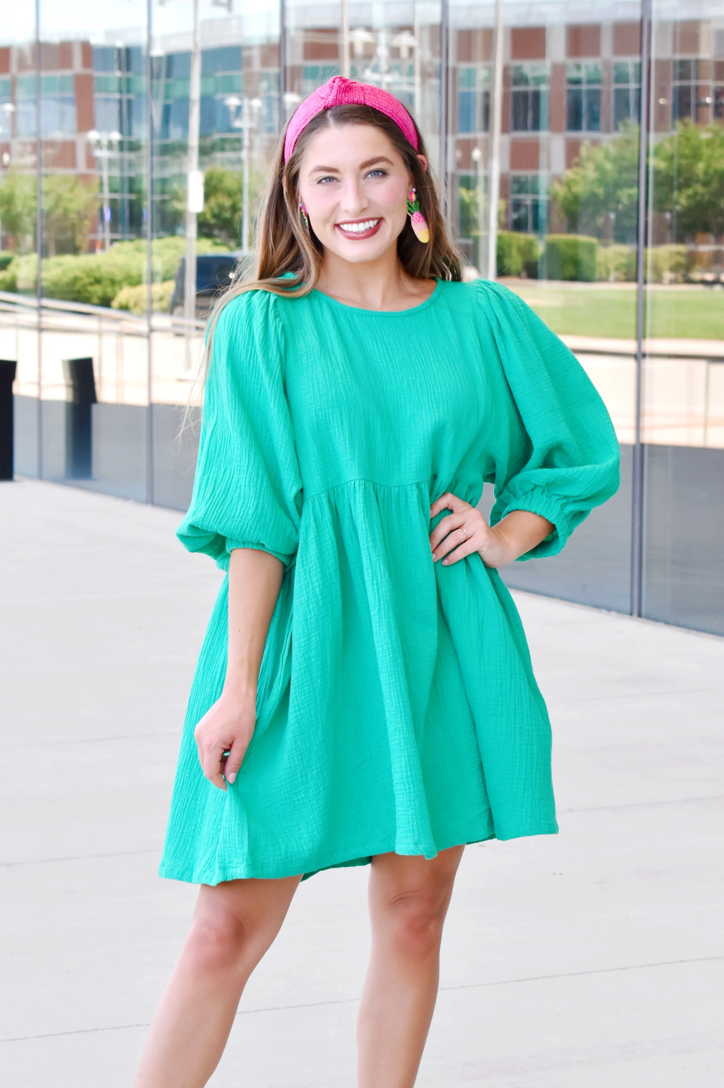 Green With Envy Gauze Babydoll Dress