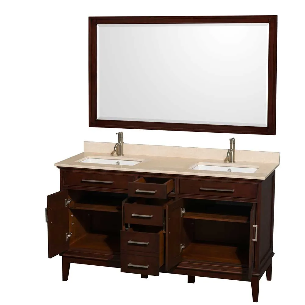 Hatton 60 Inch Double Bathroom Vanity in Dark Chestnut