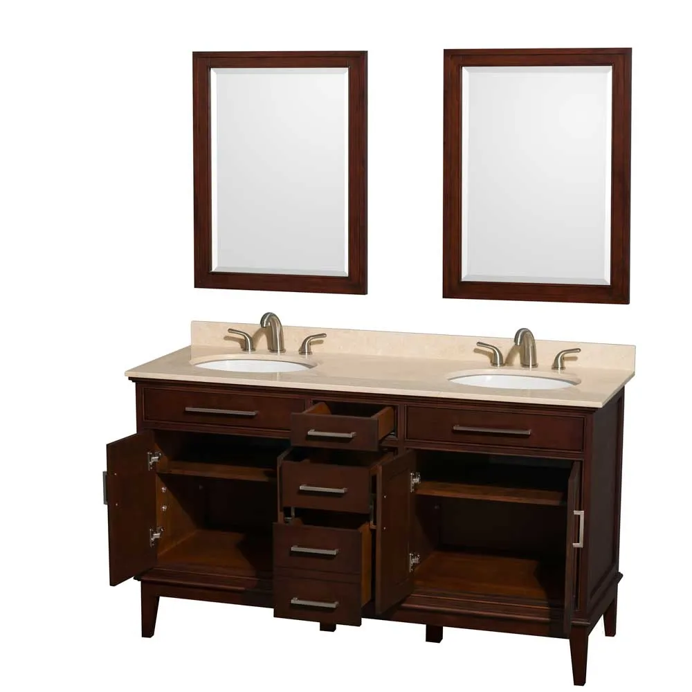 Hatton 60 Inch Double Bathroom Vanity in Dark Chestnut