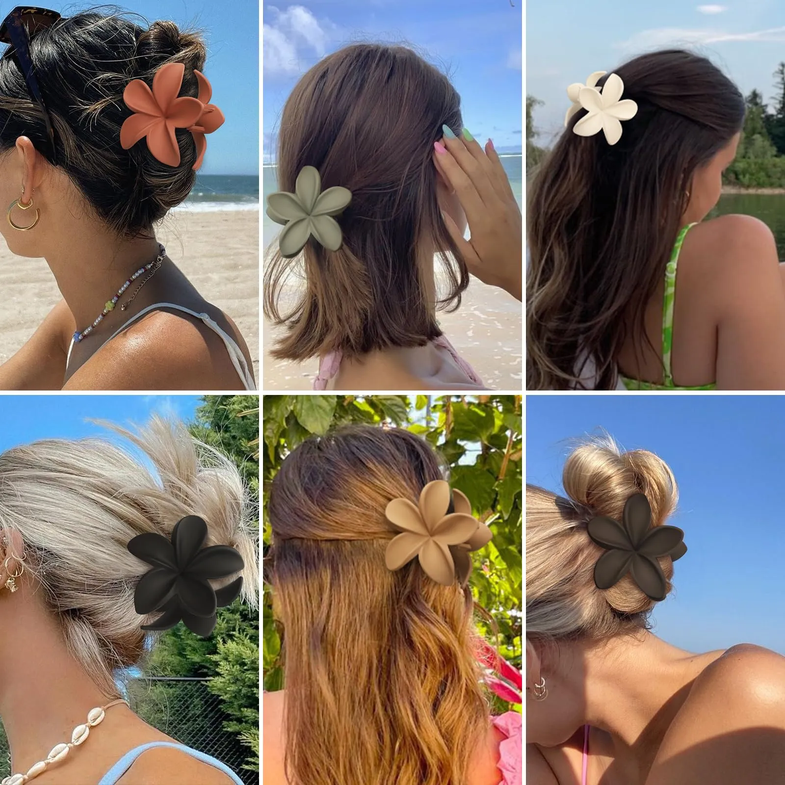 Hawaiian Plumeria Hair Accessories - 6 Pack Large Claw Clips for Thick and Thin Hair, Beach Tropical Hair Clips for Women and Girls