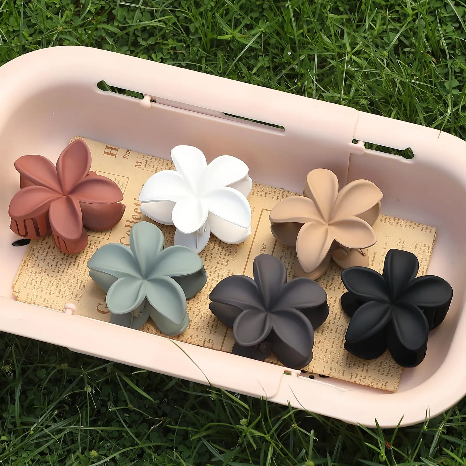 Hawaiian Plumeria Hair Accessories - 6 Pack Large Claw Clips for Thick and Thin Hair, Beach Tropical Hair Clips for Women and Girls
