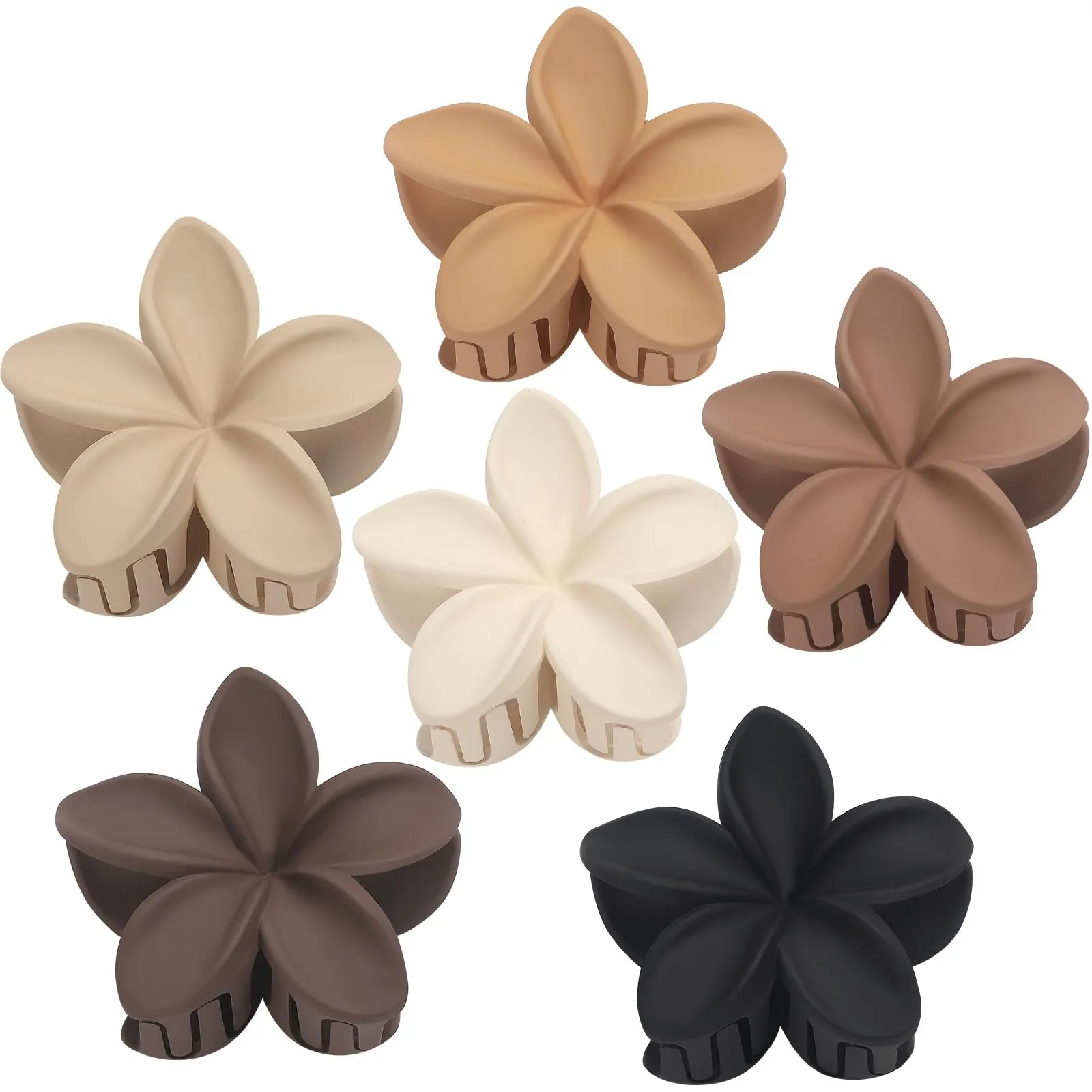 Hawaiian Plumeria Hair Accessories - 6 Pack Large Claw Clips for Thick and Thin Hair, Beach Tropical Hair Clips for Women and Girls