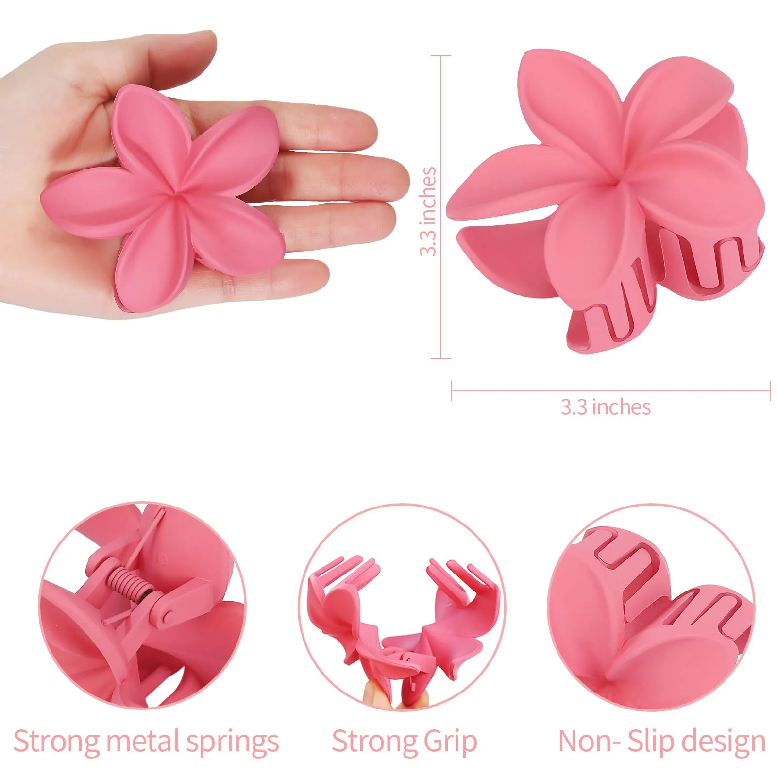 Hawaiian Plumeria Hair Accessories - 6 Pack Large Claw Clips for Thick and Thin Hair, Beach Tropical Hair Clips for Women and Girls