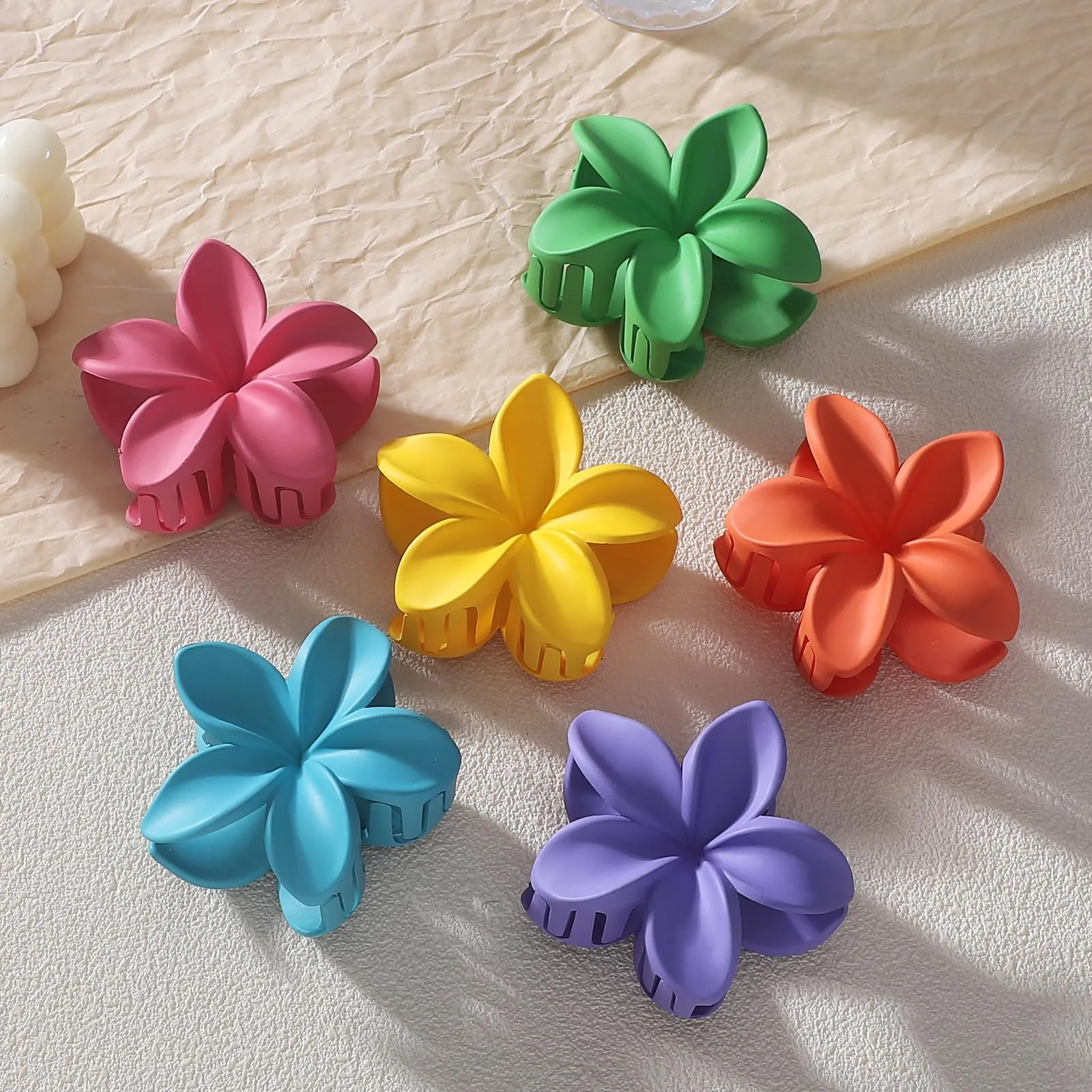 Hawaiian Plumeria Hair Accessories - 6 Pack Large Claw Clips for Thick and Thin Hair, Beach Tropical Hair Clips for Women and Girls