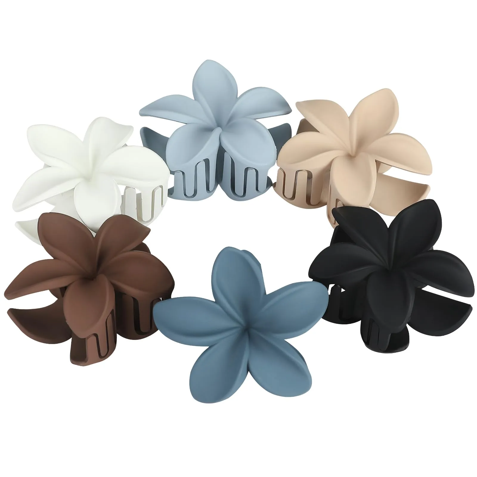 Hawaiian Plumeria Hair Accessories - 6 Pack Large Claw Clips for Thick and Thin Hair, Beach Tropical Hair Clips for Women and Girls