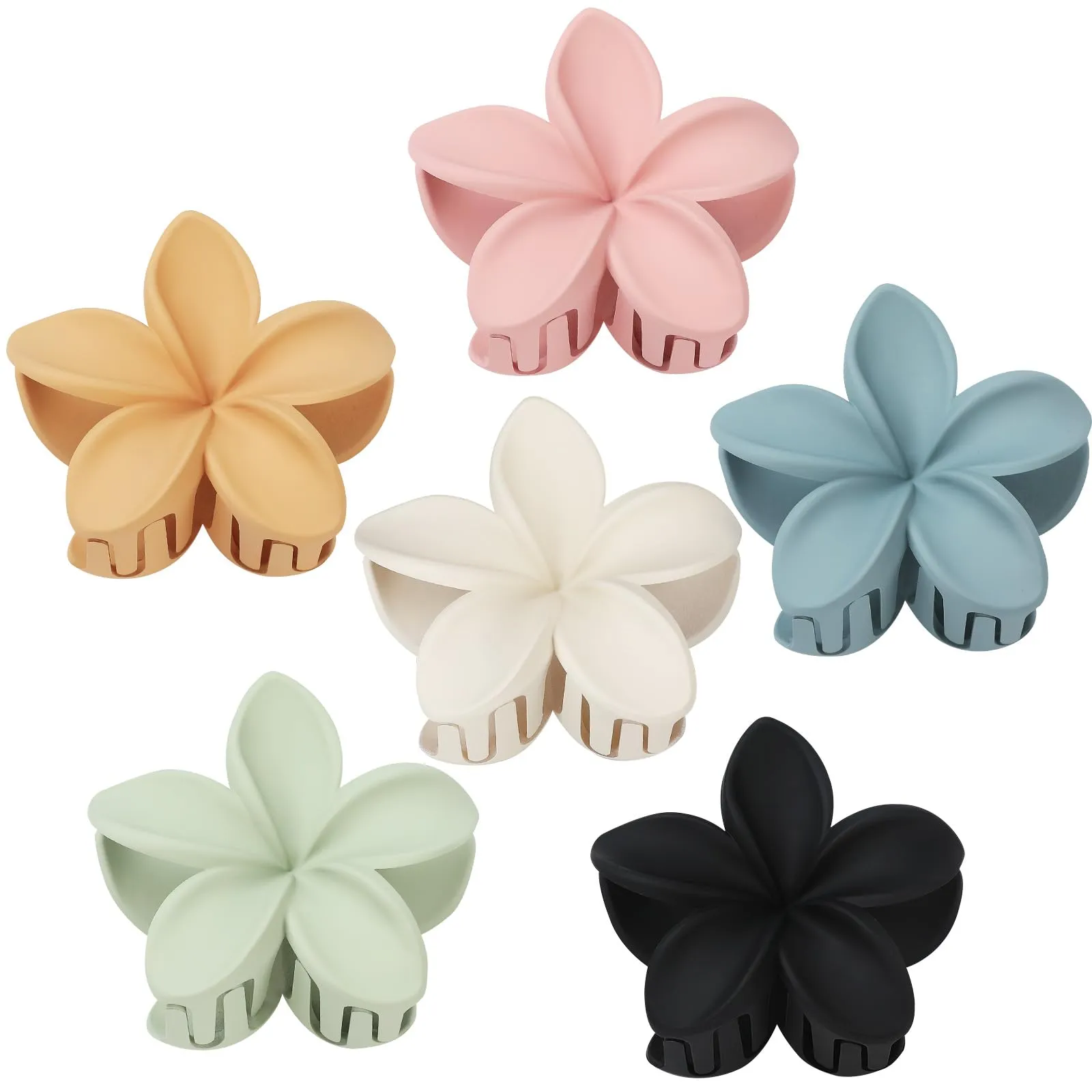 Hawaiian Plumeria Hair Accessories - 6 Pack Large Claw Clips for Thick and Thin Hair, Beach Tropical Hair Clips for Women and Girls