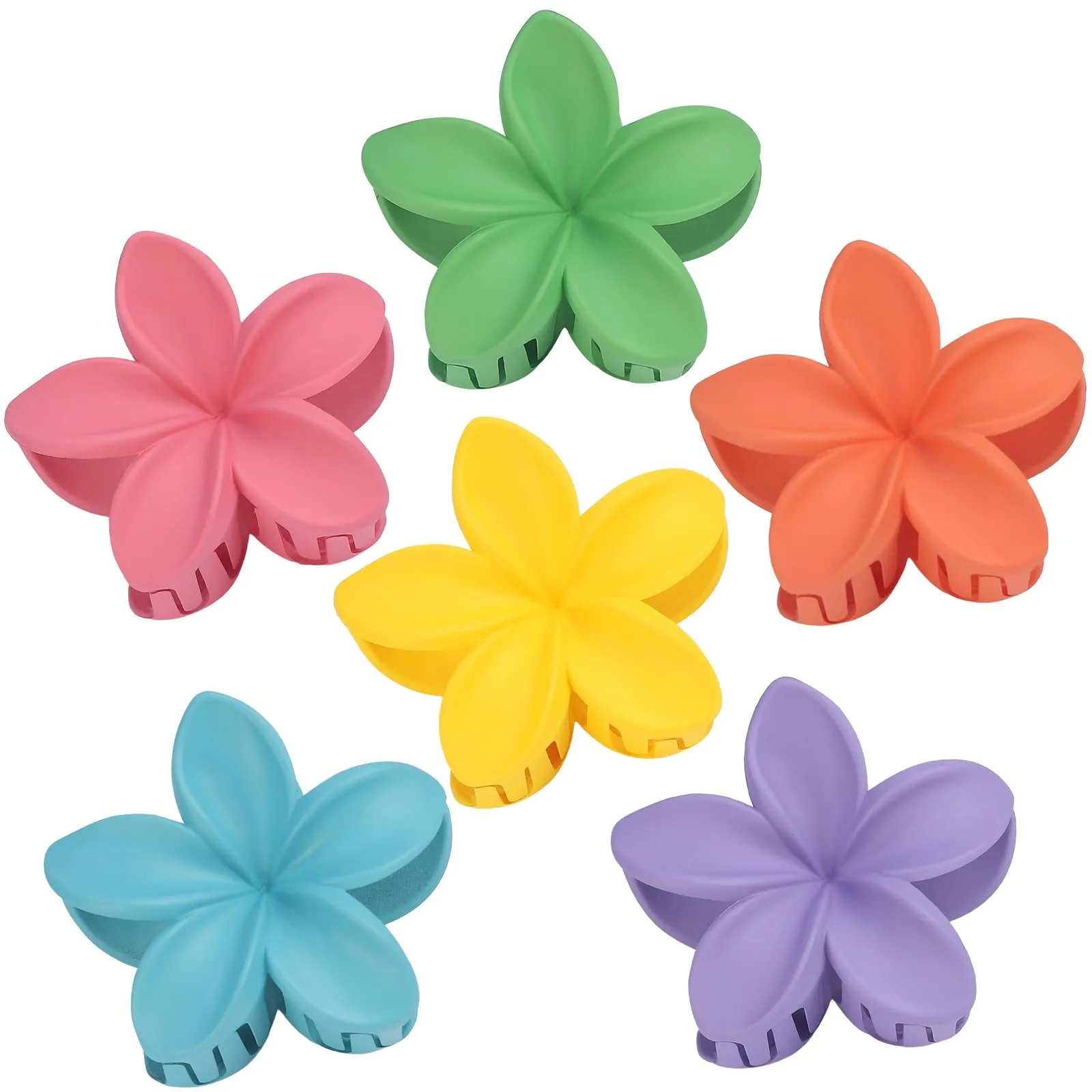 Hawaiian Plumeria Hair Accessories - 6 Pack Large Claw Clips for Thick and Thin Hair, Beach Tropical Hair Clips for Women and Girls