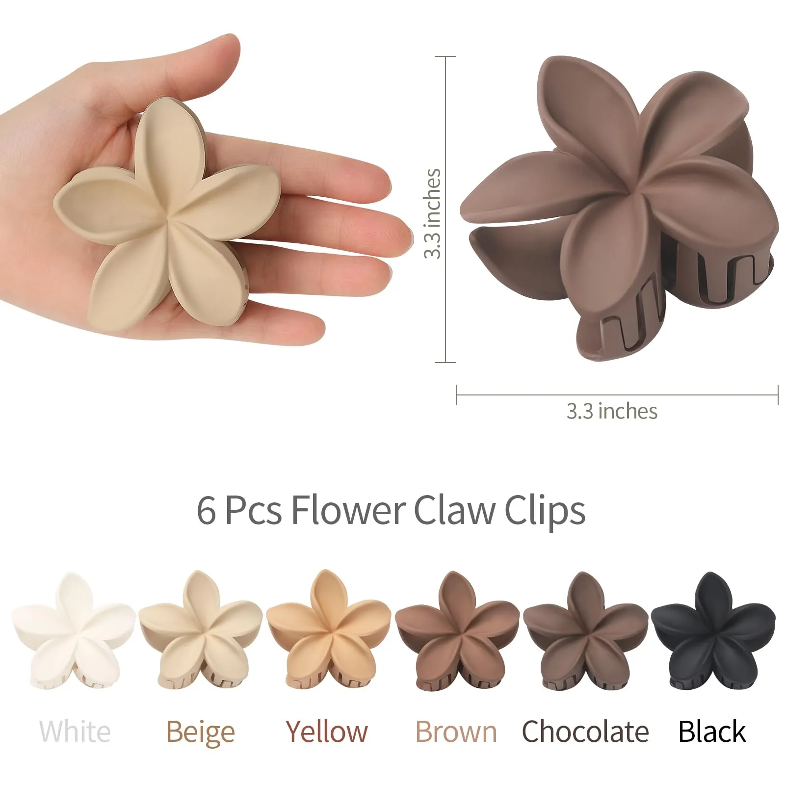 Hawaiian Plumeria Hair Accessories - 6 Pack Large Claw Clips for Thick and Thin Hair, Beach Tropical Hair Clips for Women and Girls