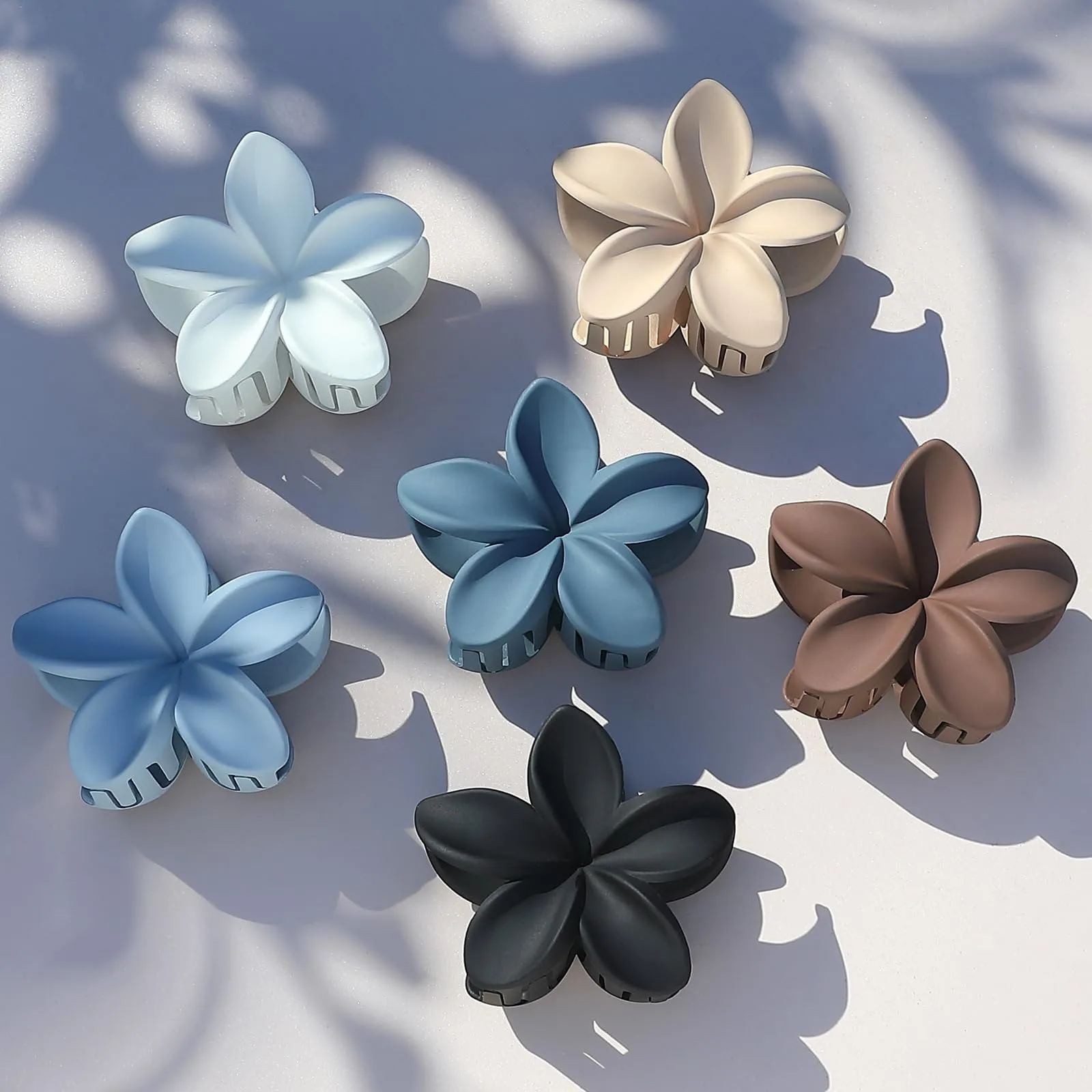 Hawaiian Plumeria Hair Accessories - 6 Pack Large Claw Clips for Thick and Thin Hair, Beach Tropical Hair Clips for Women and Girls