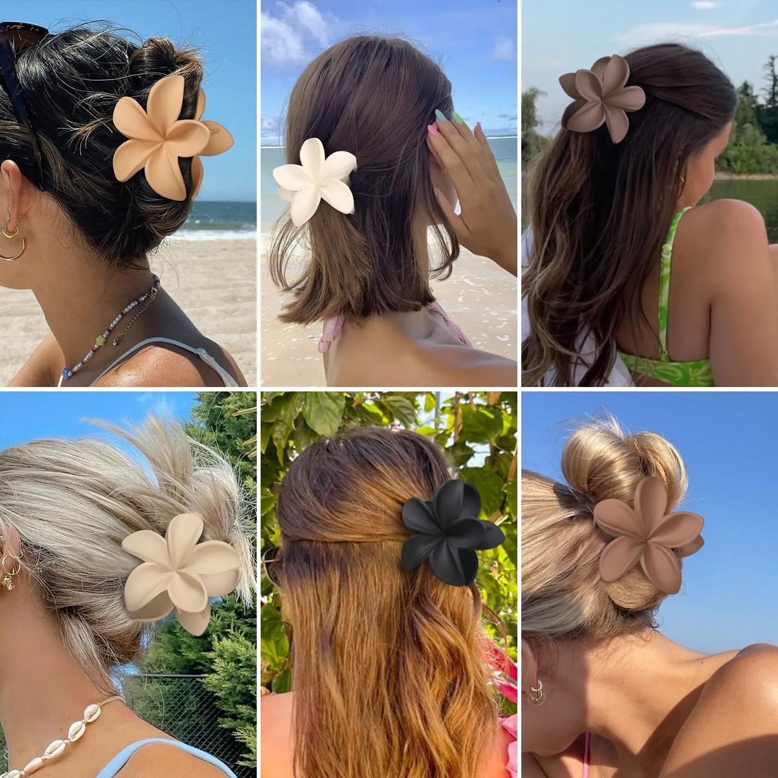 Hawaiian Plumeria Hair Accessories - 6 Pack Large Claw Clips for Thick and Thin Hair, Beach Tropical Hair Clips for Women and Girls