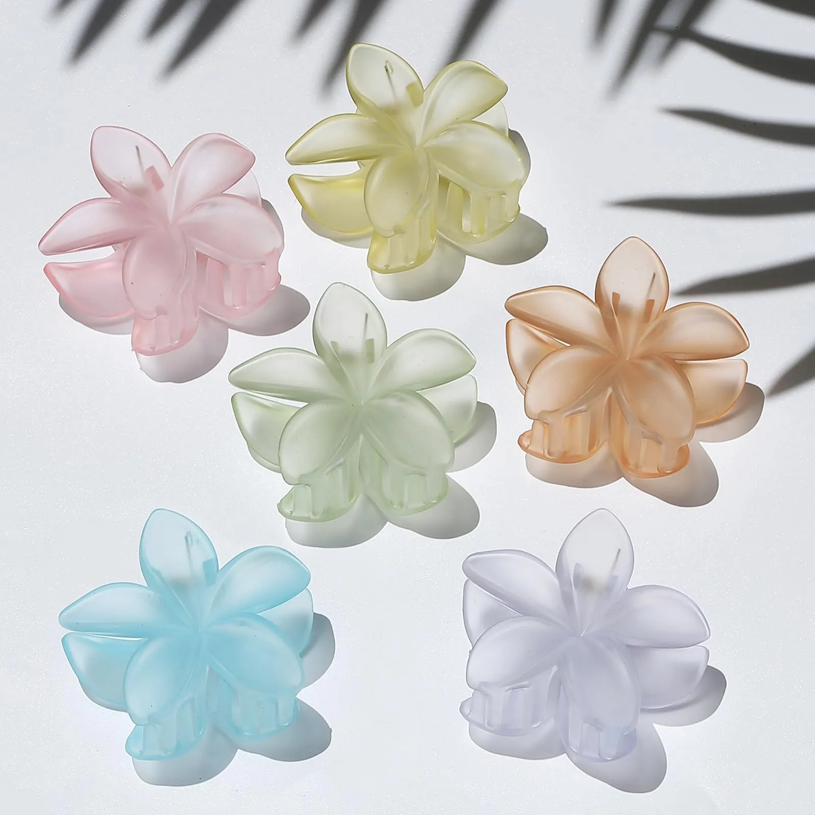 Hawaiian Plumeria Hair Accessories - 6 Pack Large Claw Clips for Thick and Thin Hair, Beach Tropical Hair Clips for Women and Girls