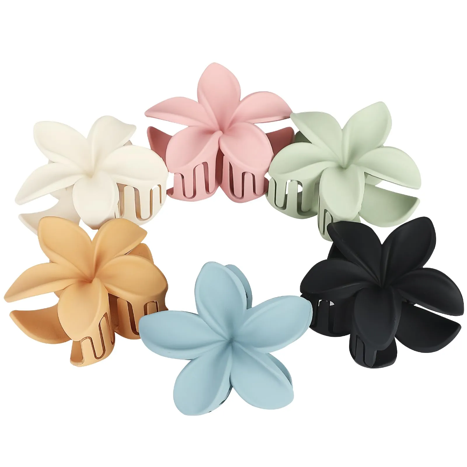 Hawaiian Plumeria Hair Accessories - 6 Pack Large Claw Clips for Thick and Thin Hair, Beach Tropical Hair Clips for Women and Girls